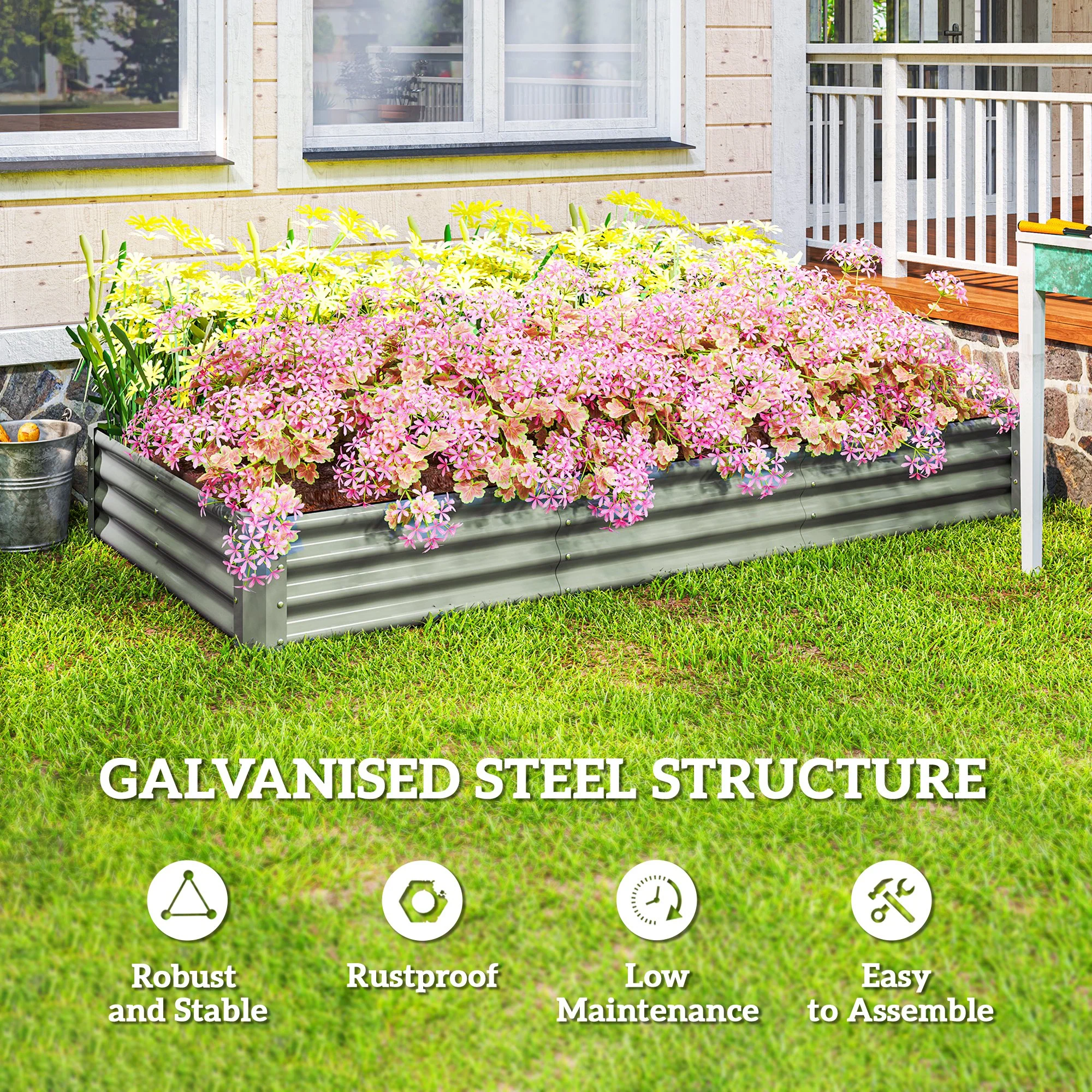 Outsunny Galvanised Raised Garden Bed, 240x120x30cm Raised Bed, Silver - Image 4