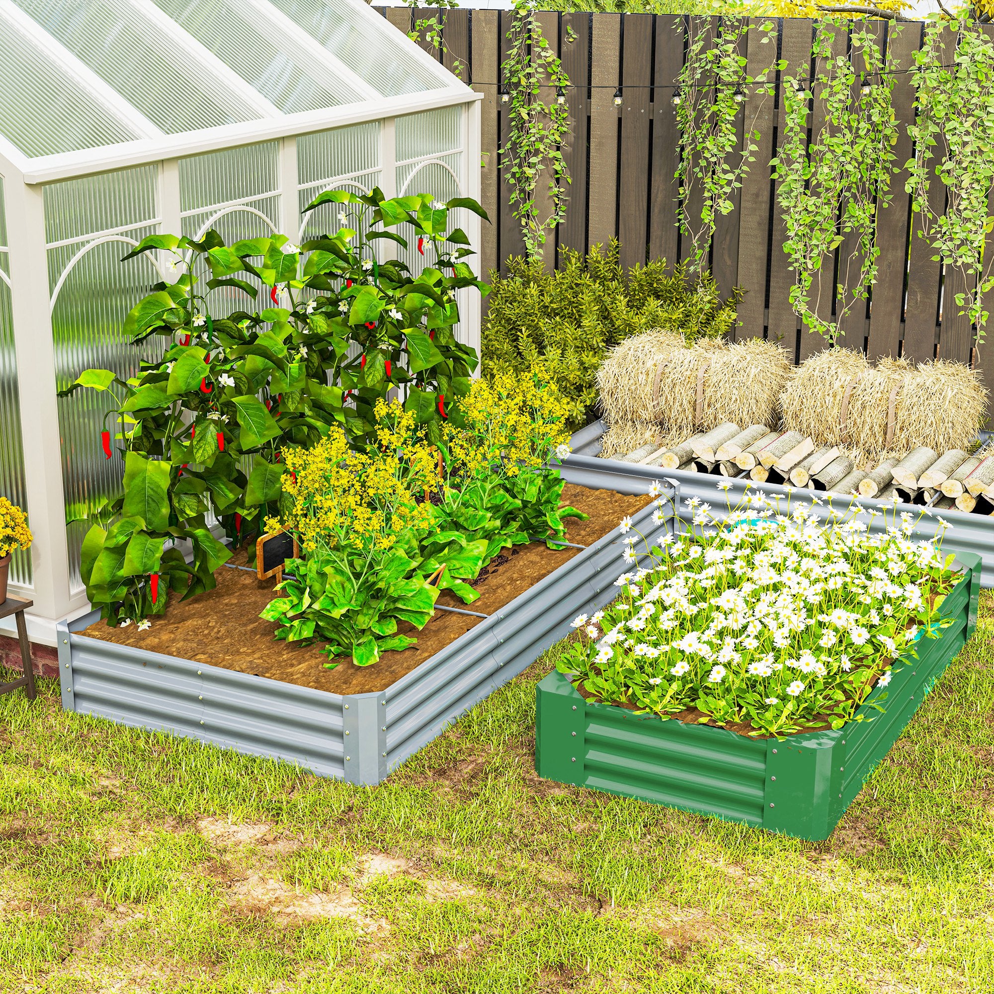 Outsunny Galvanised Raised Garden Bed, 240x120x30cm Raised Bed, Silver - Image 8