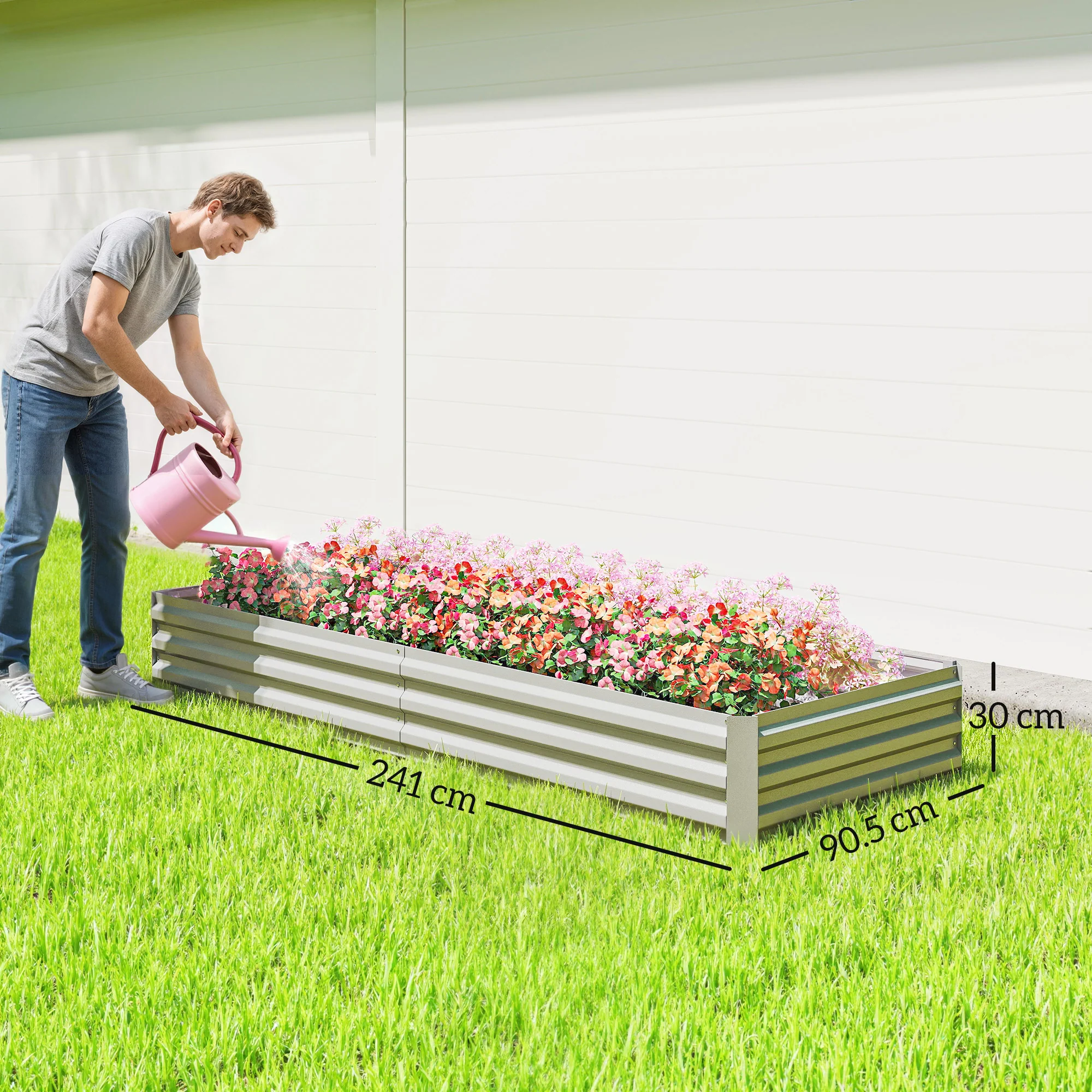Outsunny Galvanised Raised Garden Bed Metal Planter Box, Silver - Image 5