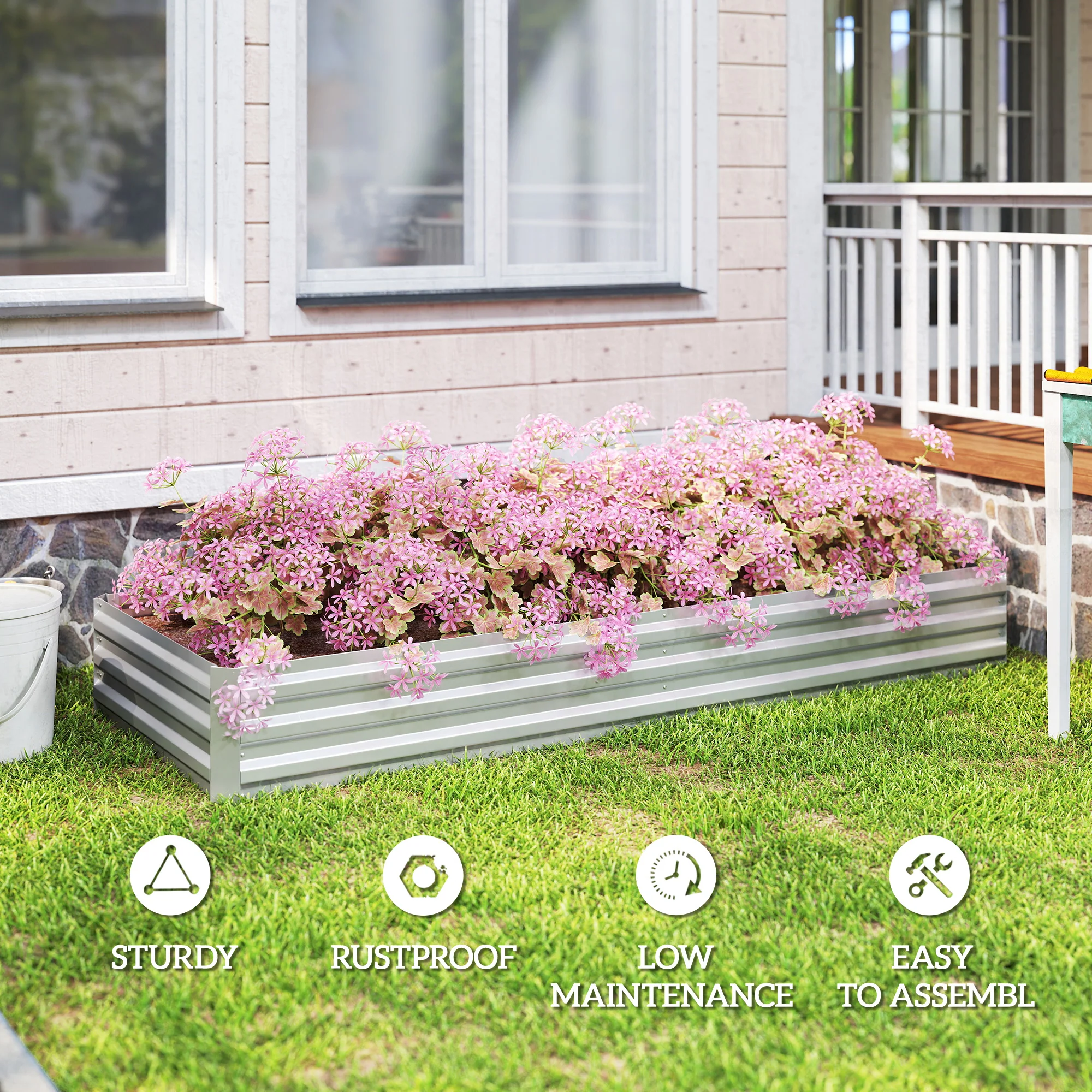 Outsunny Galvanised Raised Garden Bed Metal Planter Box, Silver - Image 6