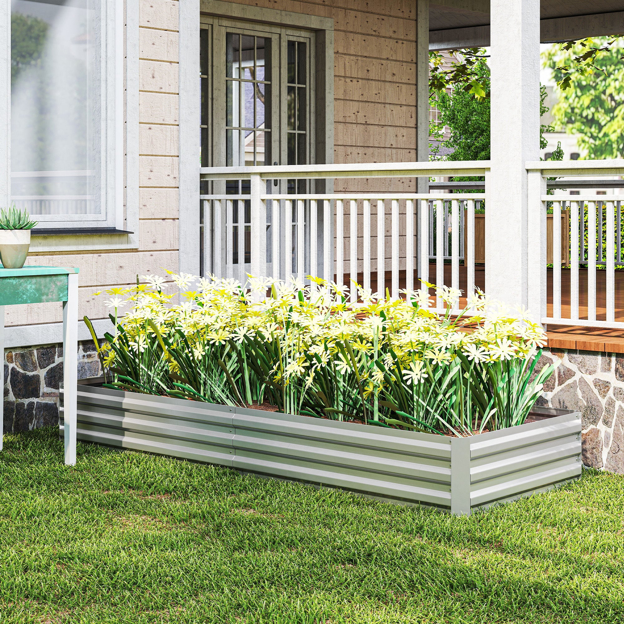 Outsunny Galvanised Raised Garden Bed Metal Planter Box, Silver - Image 8