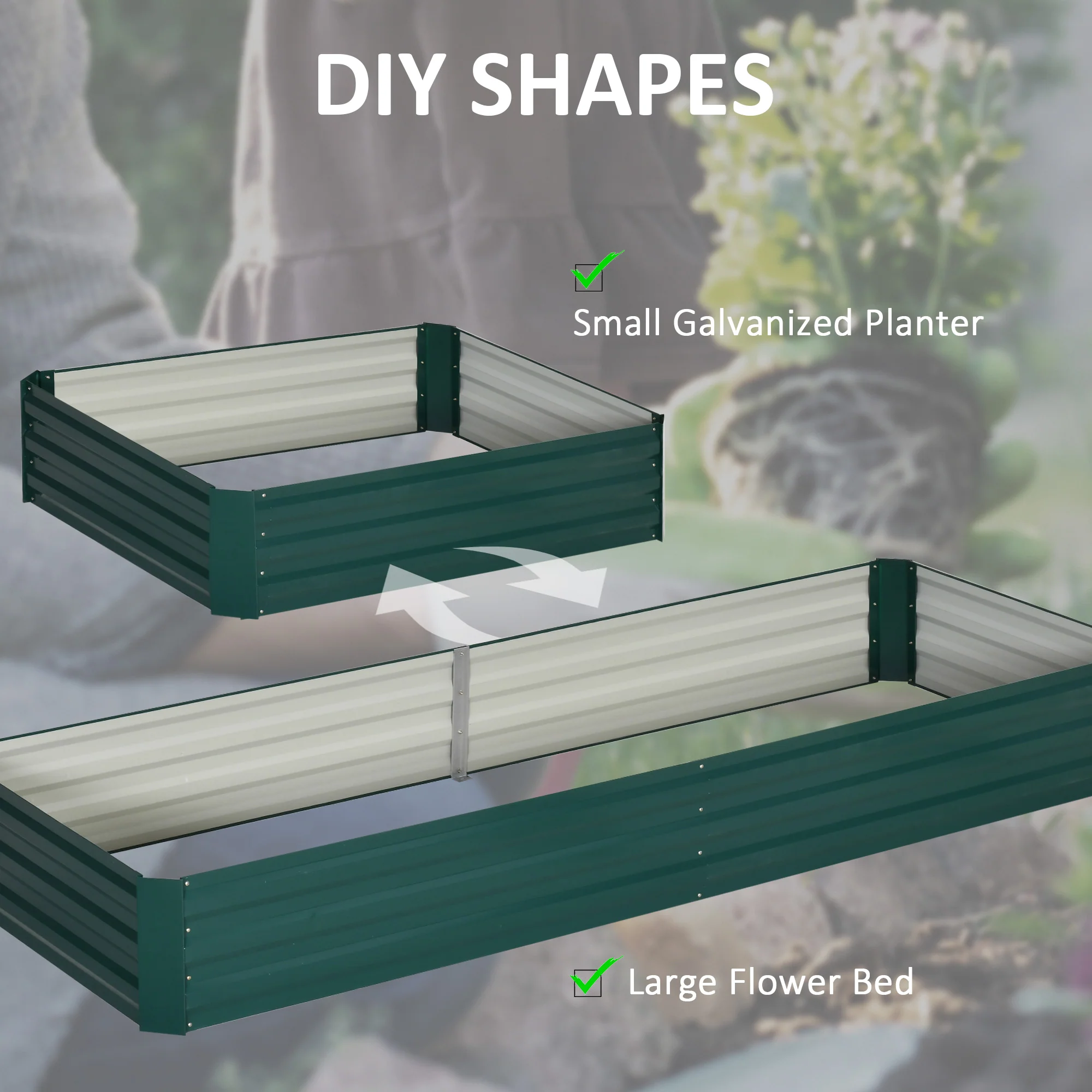 Outsunny Galvanised Raised Garden Bed Metal Planter Box with Open Bottom, Green - Image 4