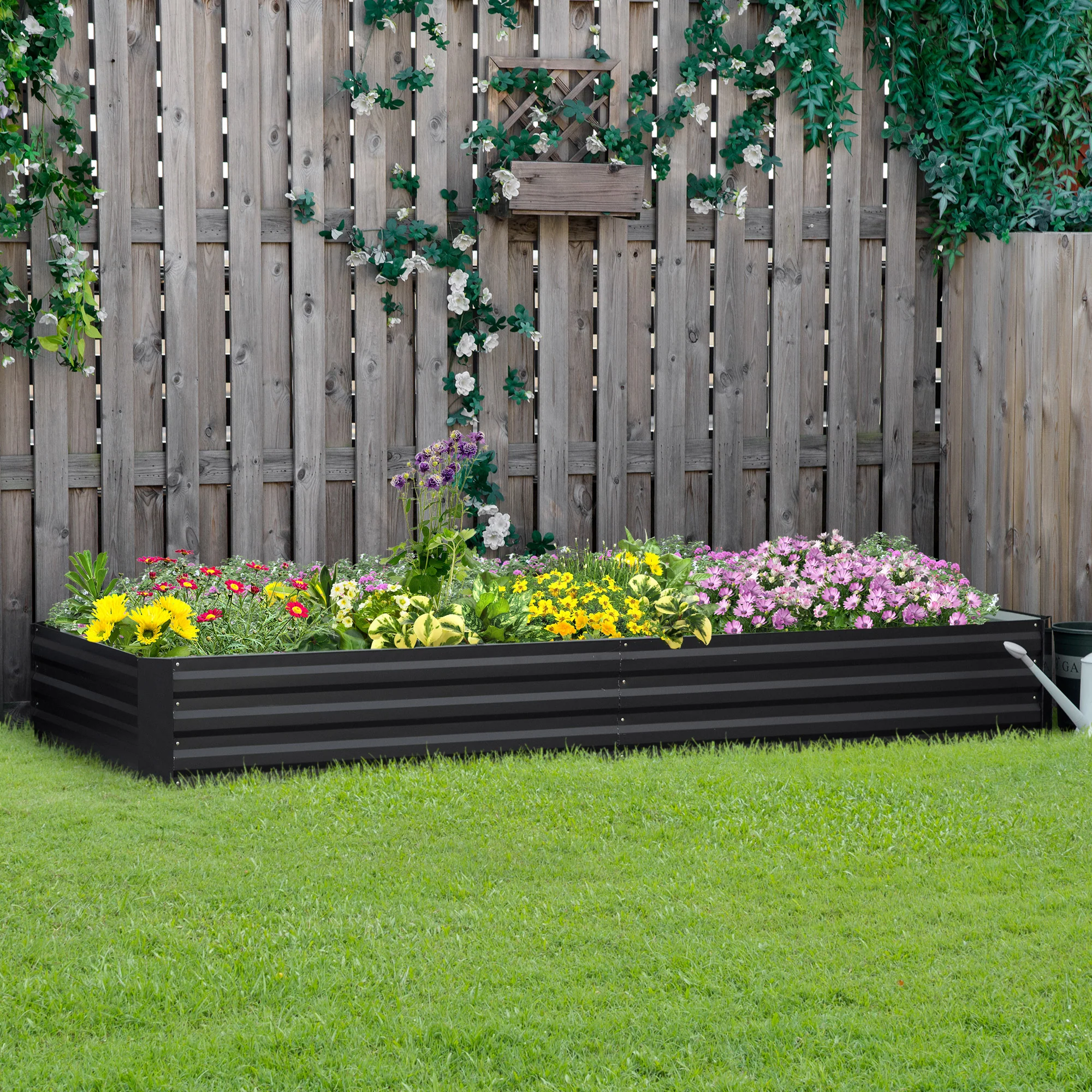 Outsunny Galvanised Raised Garden Bed Metal Planter Box with Open Bottom, Grey - Image 2