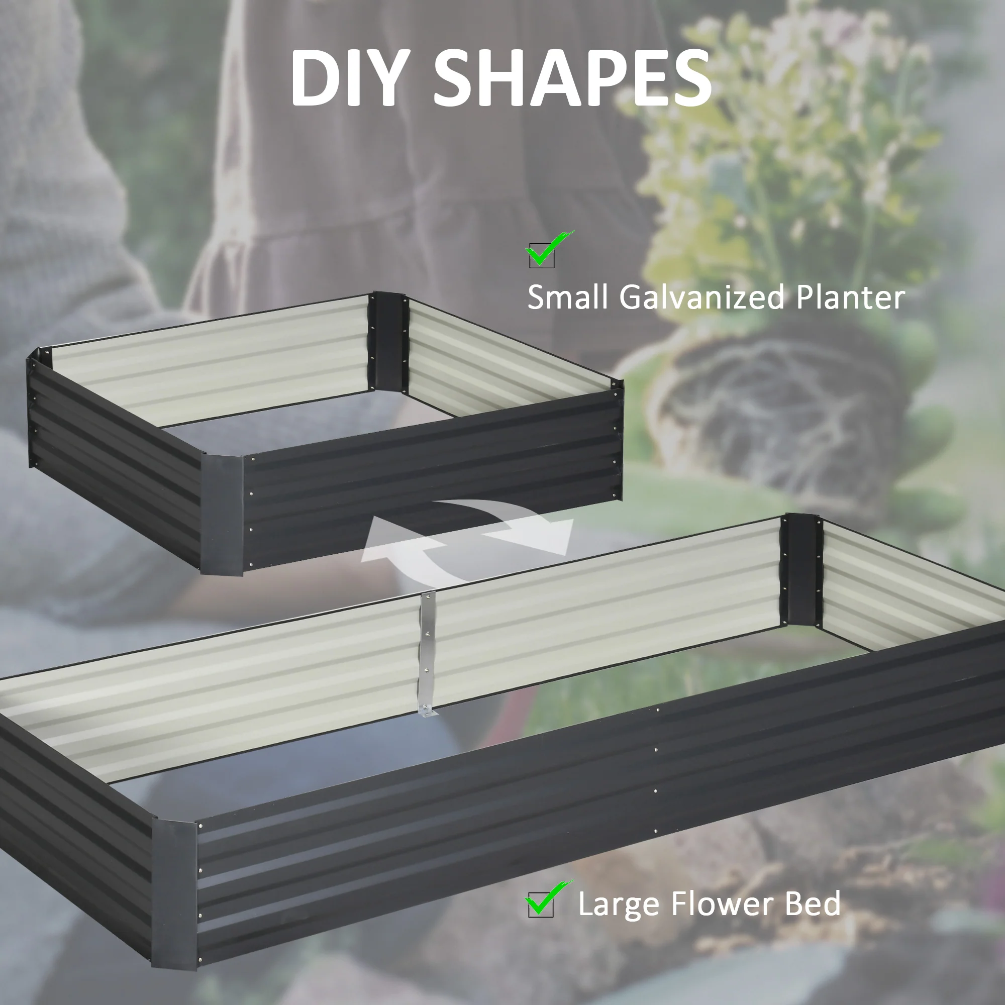 Outsunny Galvanised Raised Garden Bed Metal Planter Box with Open Bottom, Grey - Image 4