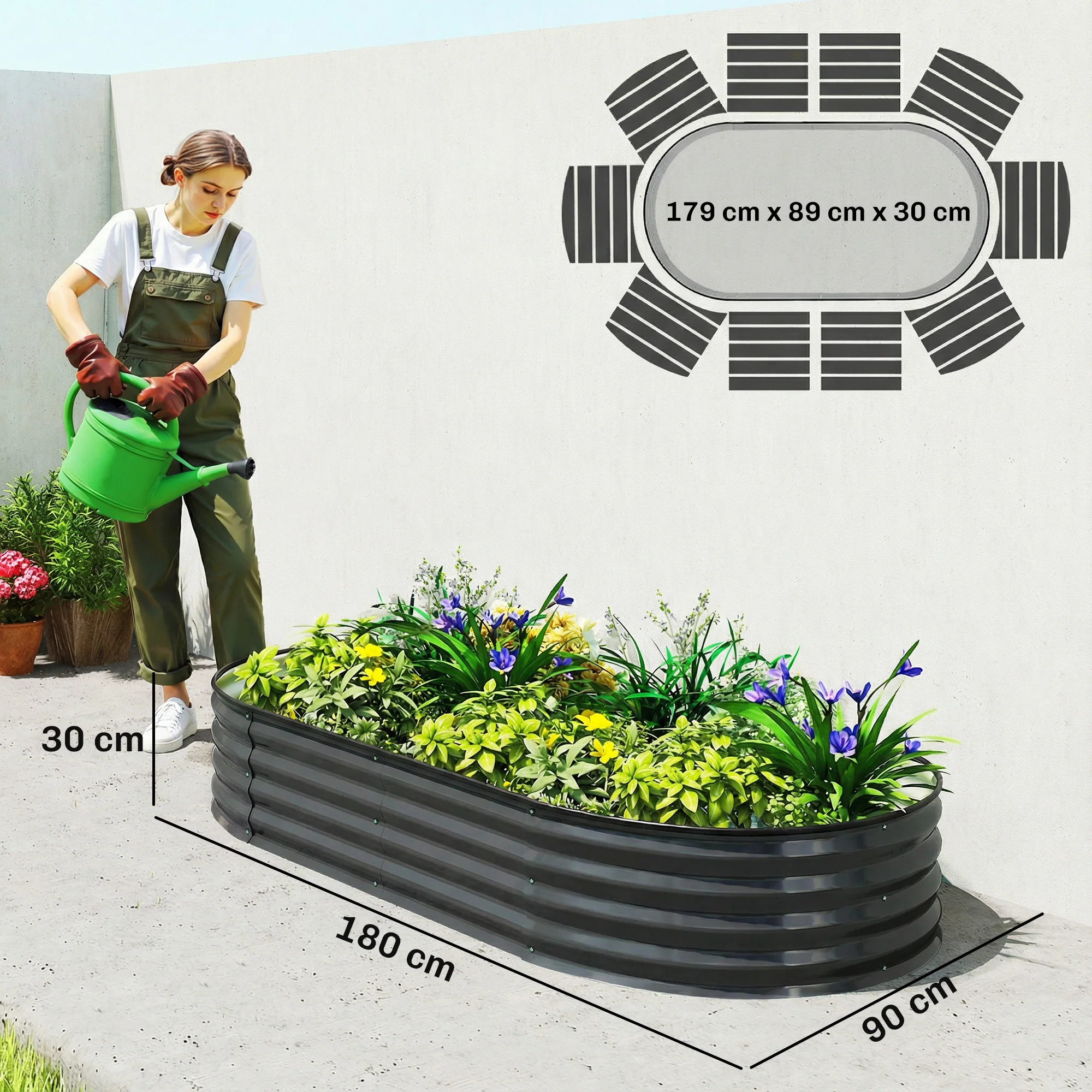 Outsunny Galvanised Raised Garden Bed Planter Box, Dark Grey - Image 3