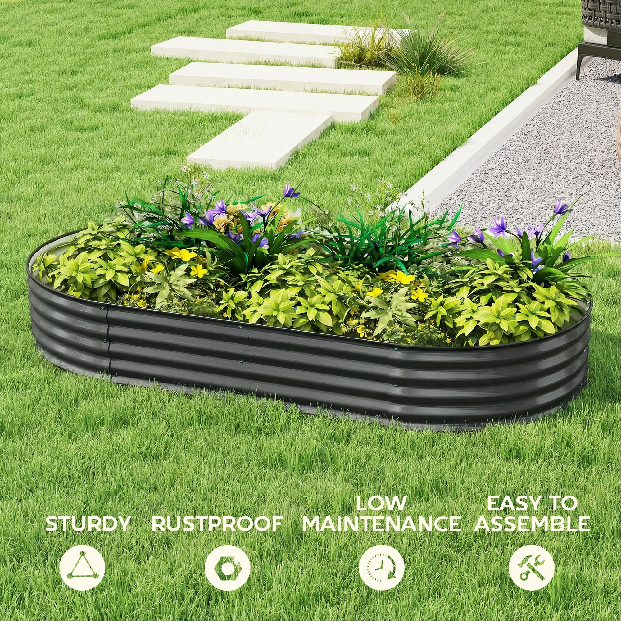 Outsunny Galvanised Raised Garden Bed Planter Box, Dark Grey - Image 7