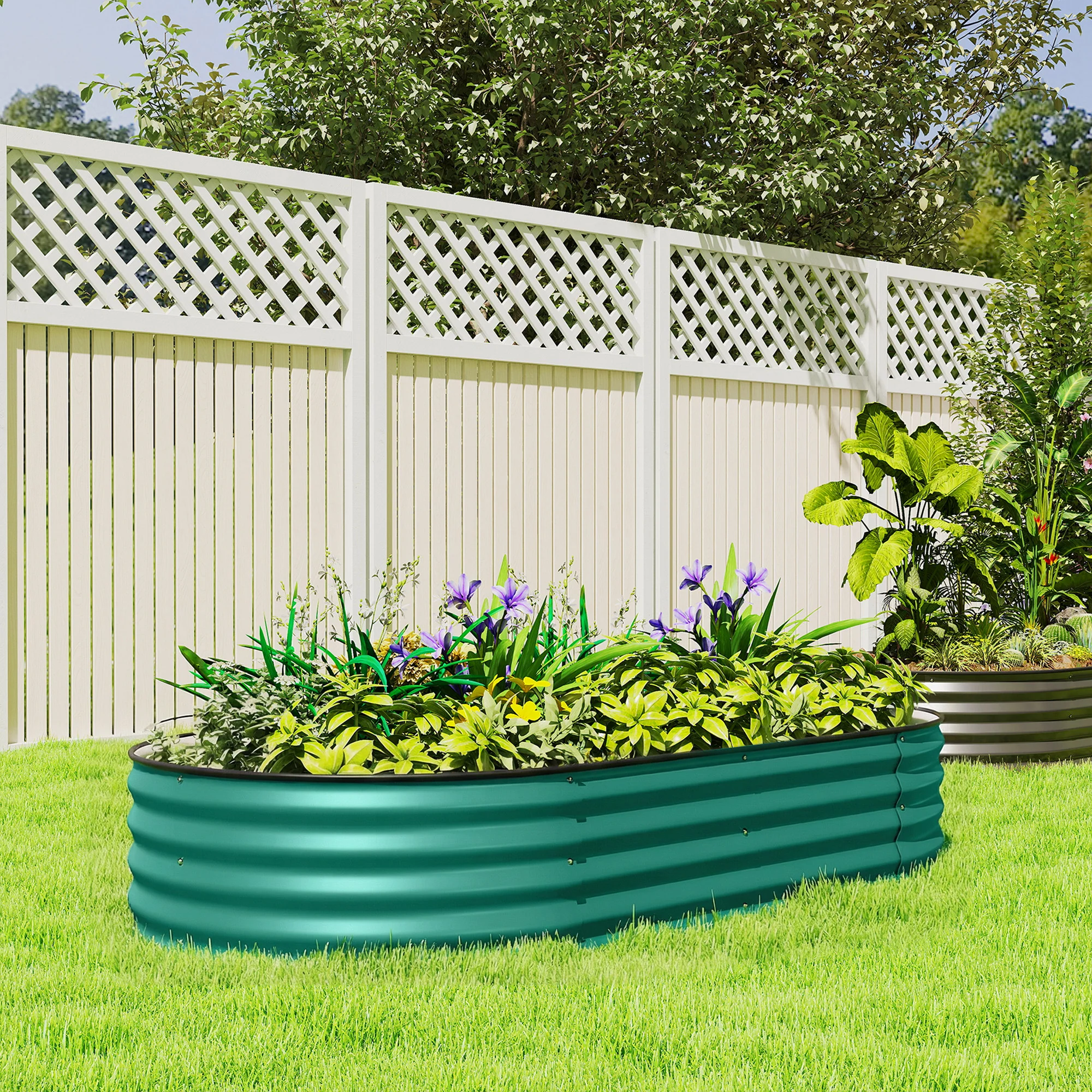 Outsunny Galvanised Raised Garden Bed Planter Box, Light Green - Image 2