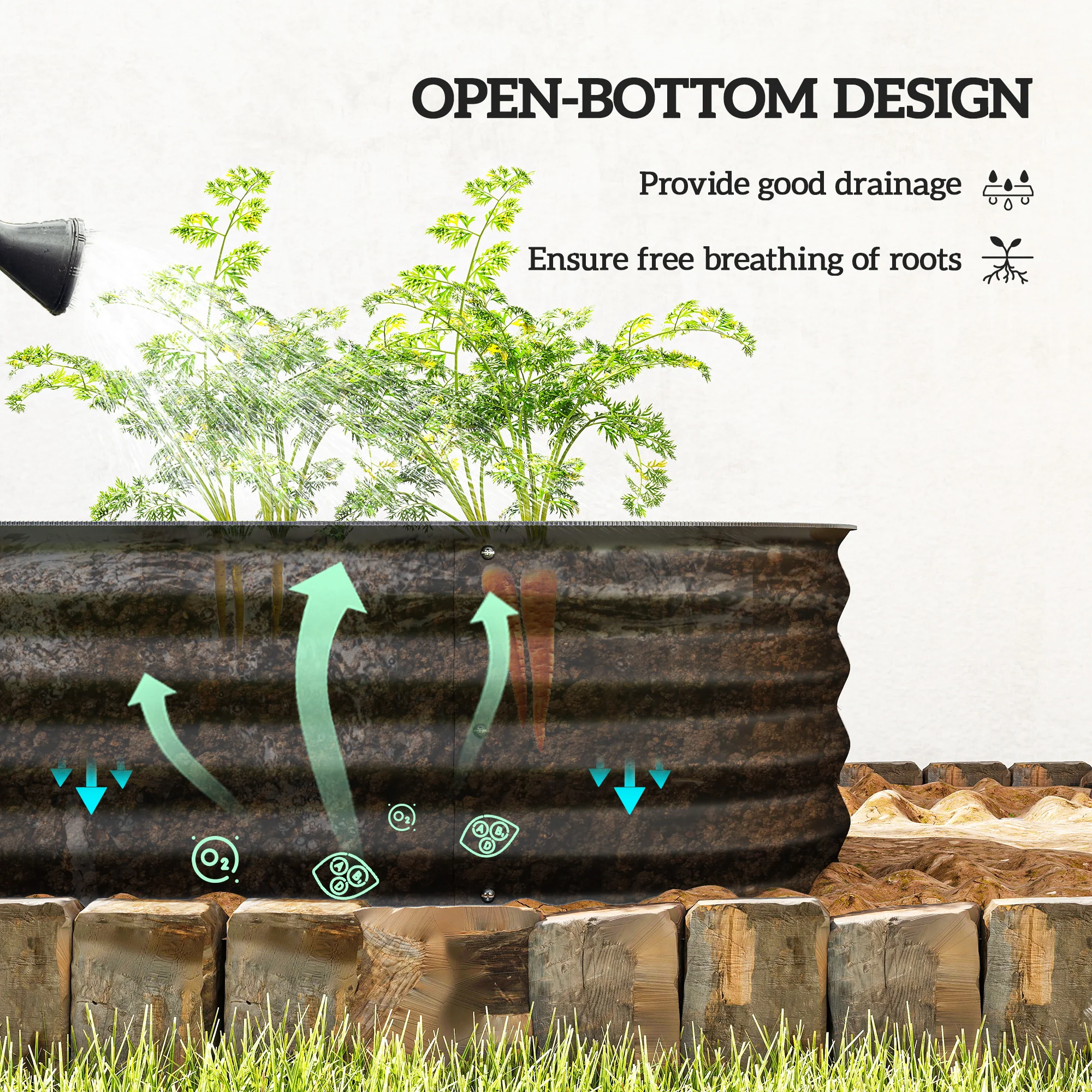 Outsunny Galvanised Raised Garden Bed Planter Box with Safety Edging, Black - Image 4