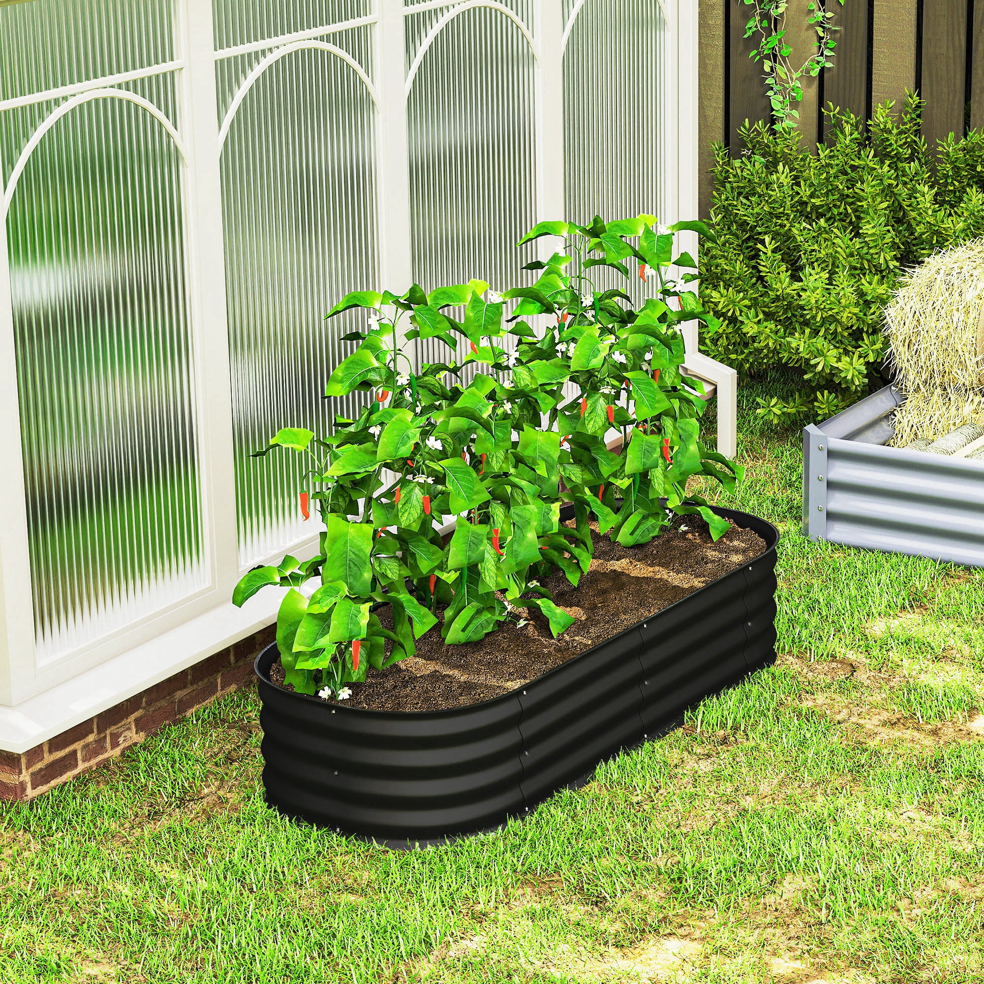 Outsunny Galvanised Raised Garden Bed Planter Box with Safety Edging, Black - Image 8