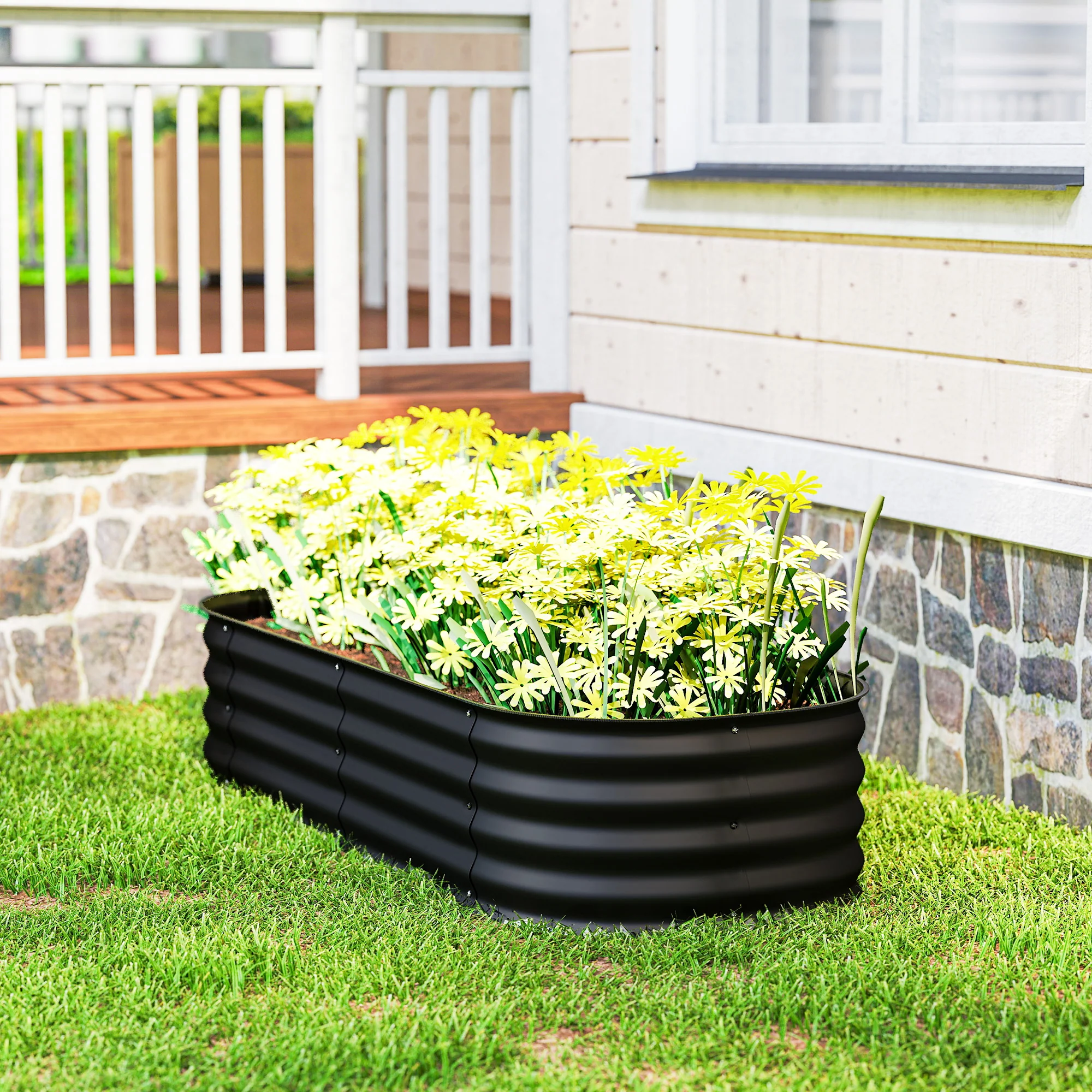 Outsunny Galvanised Raised Garden Bed Planter Box with Safety Edging, Black - Image 9