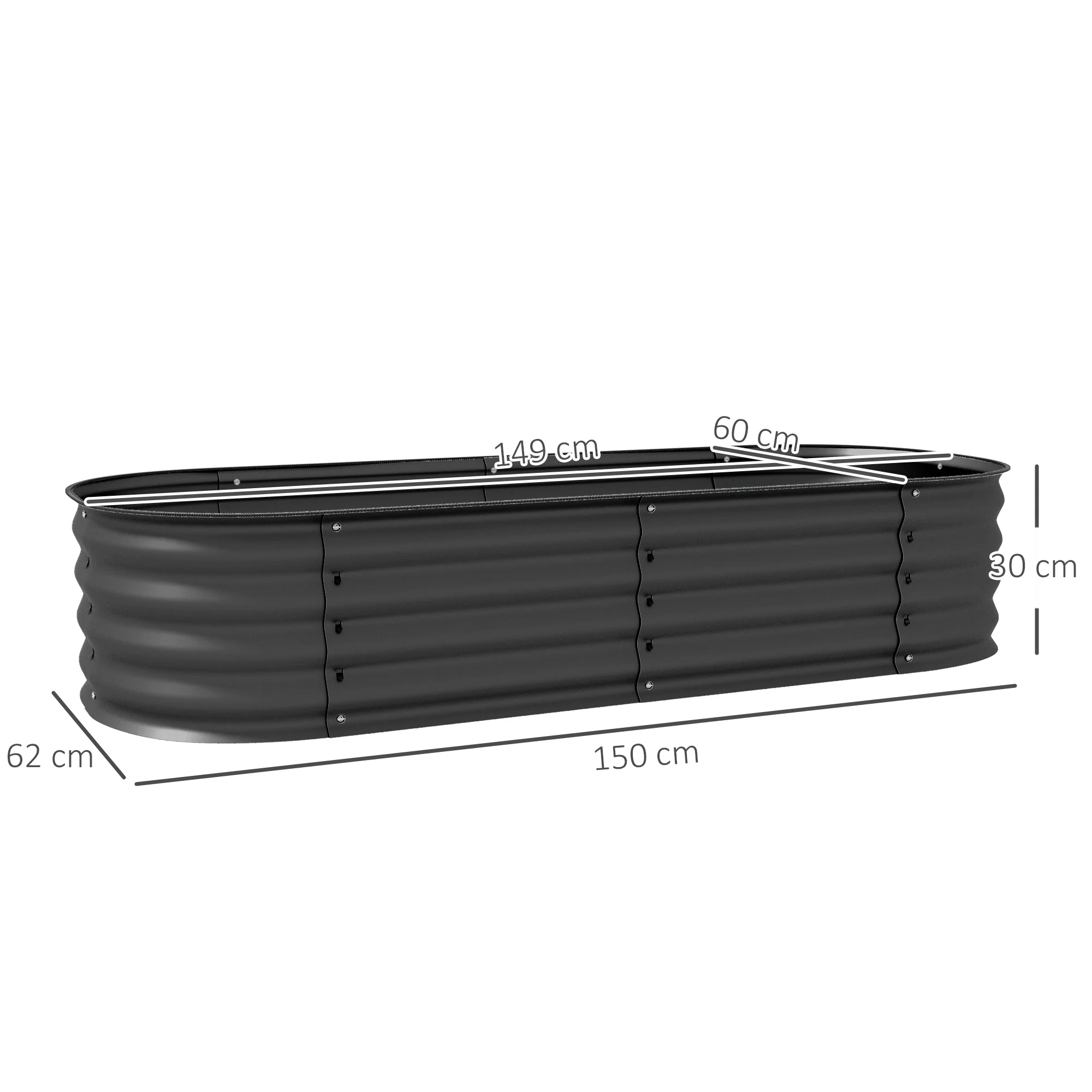 Outsunny Galvanised Raised Garden Bed Planter Box with Safety Edging, Dark Grey - Image 5