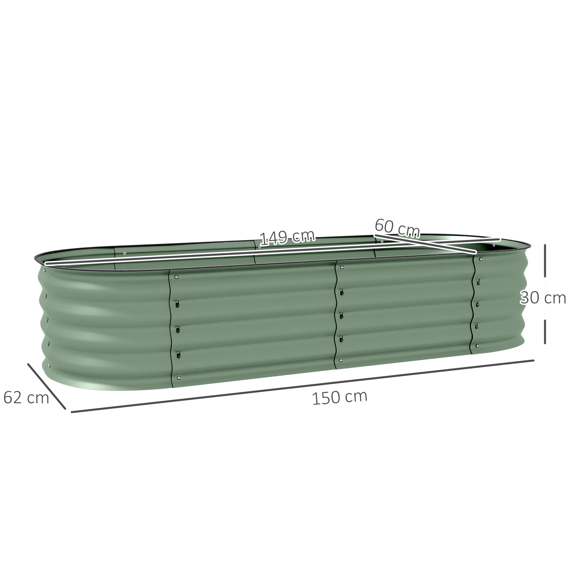 Outsunny Galvanised Raised Garden Bed Planter Box with Safety Edging, Green - Image 5