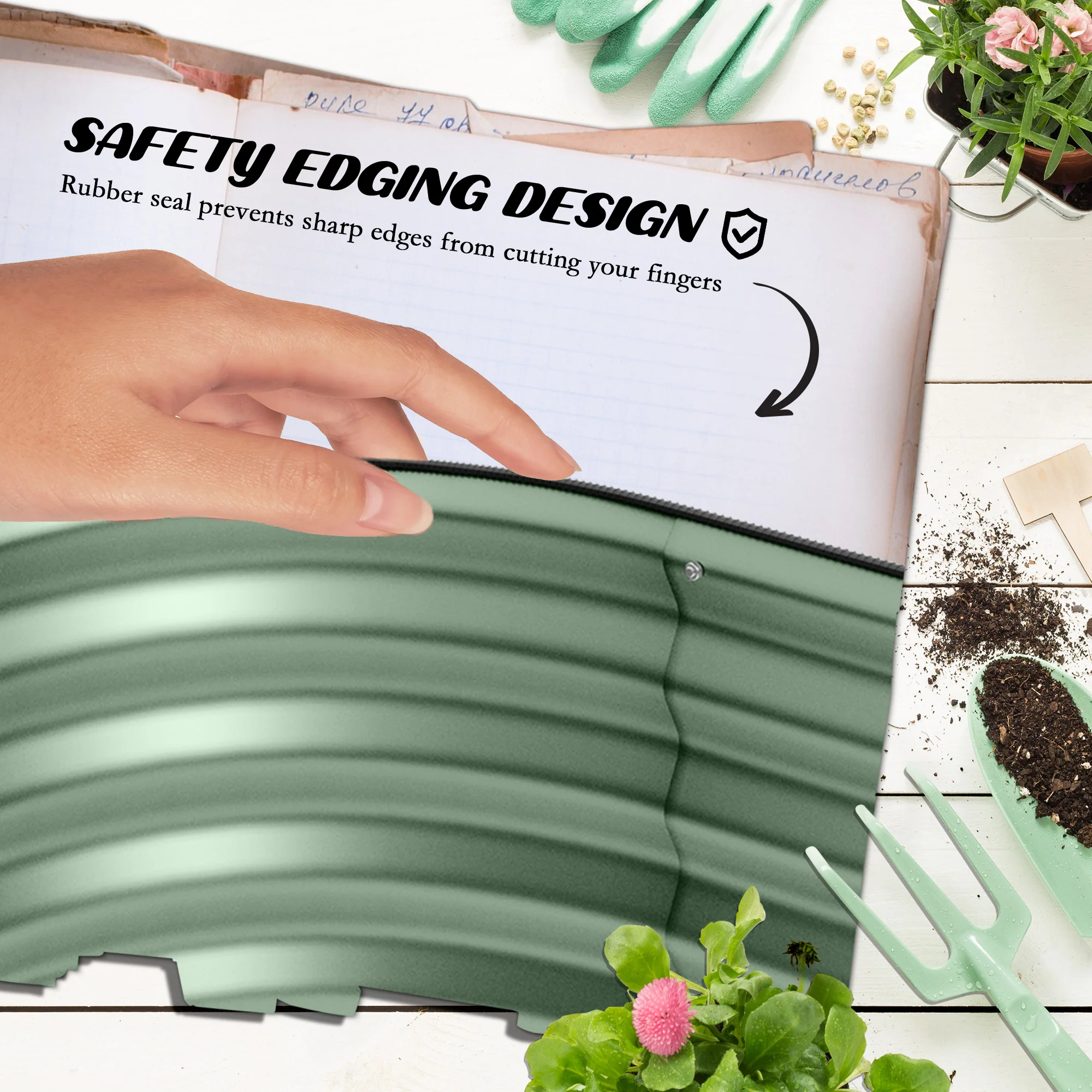 Outsunny Galvanised Raised Garden Bed Planter Box with Safety Edging, Green - Image 6
