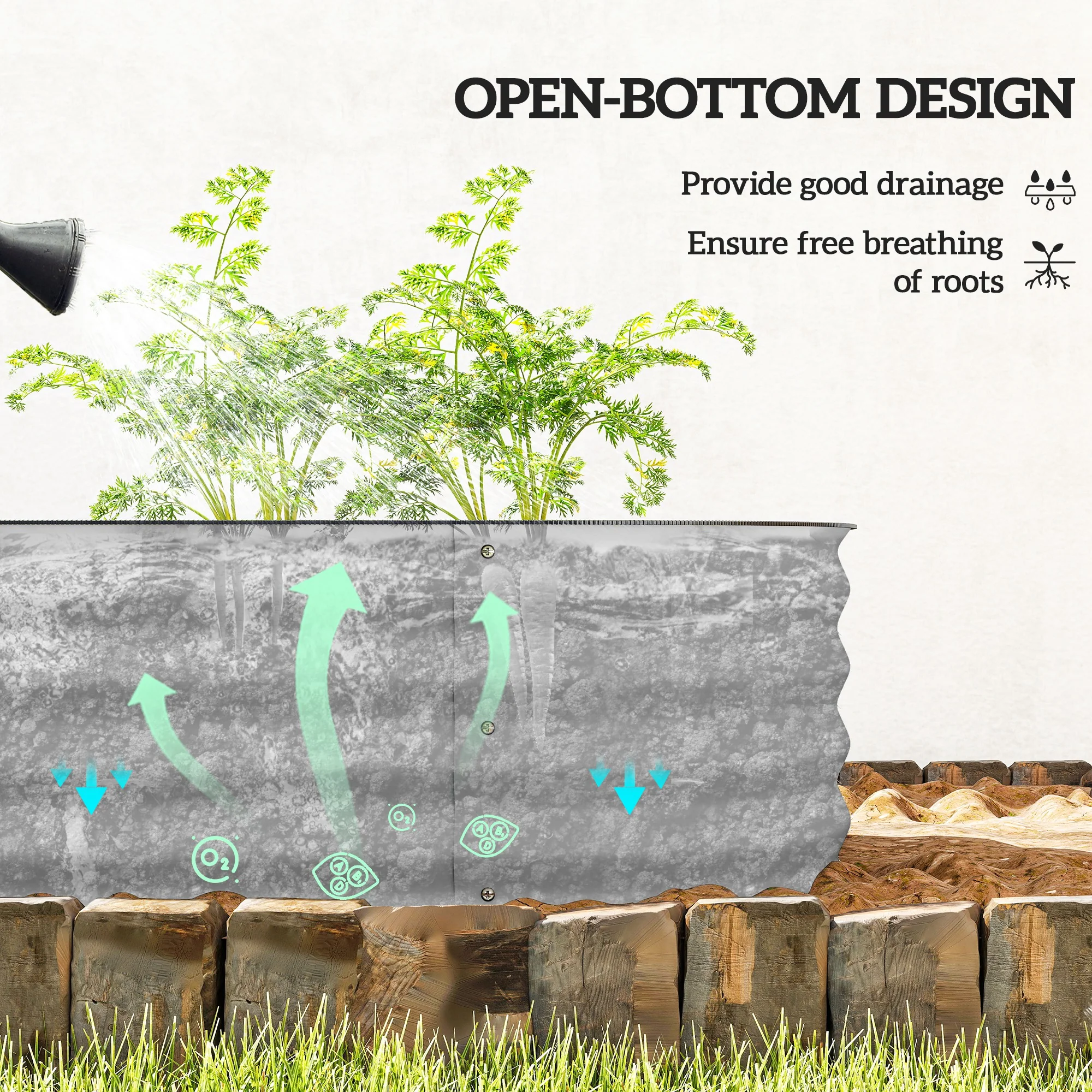 Outsunny Galvanised Raised Garden Bed Planter Box with Safety Edging Silver - Image 4