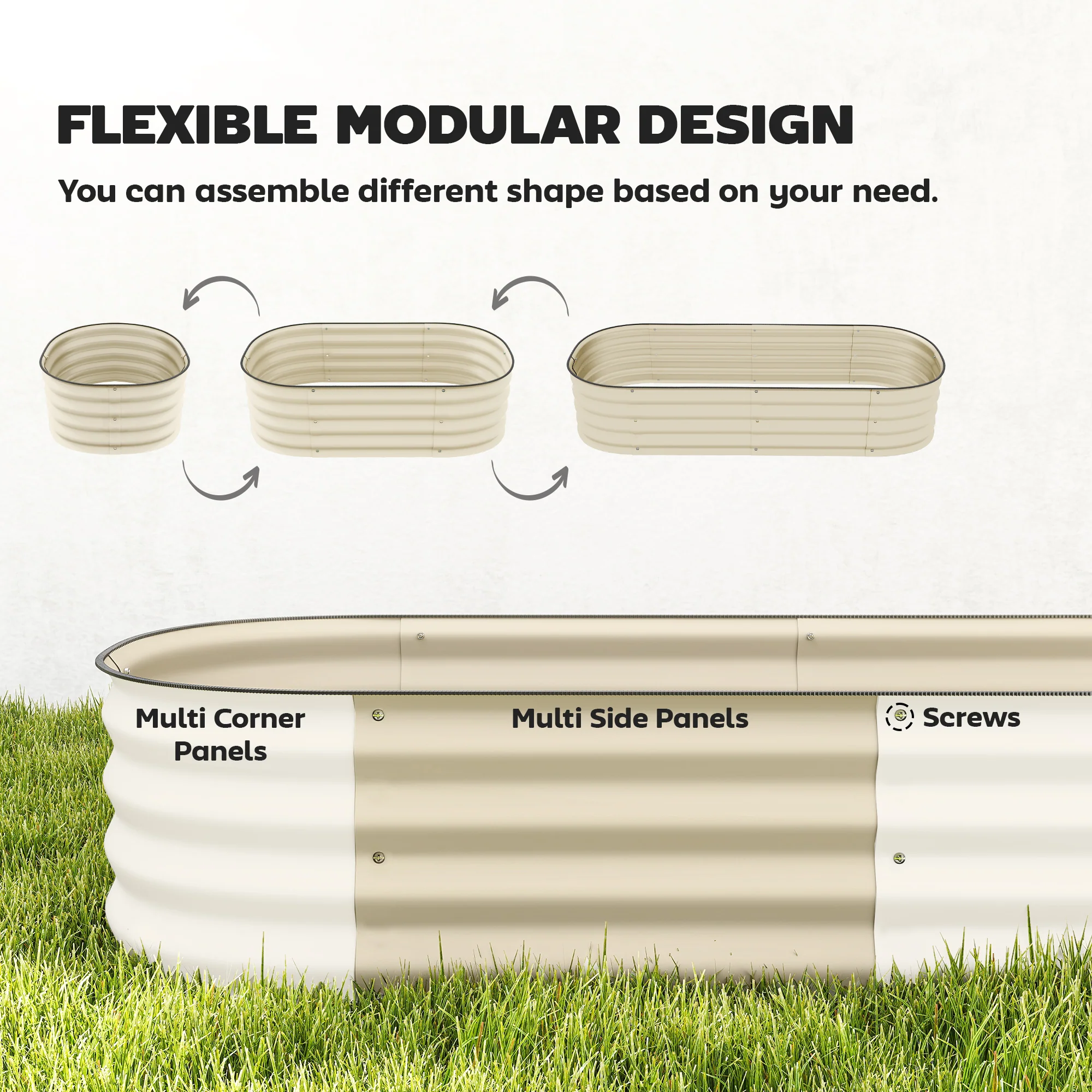 Outsunny Galvanised Raised Garden Bed with Safety Edging, Cream White - Image 3