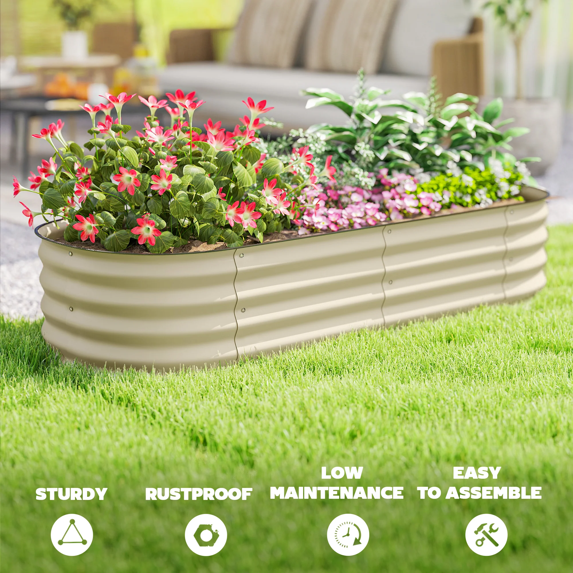 Outsunny Galvanised Raised Garden Bed with Safety Edging, Cream White - Image 7
