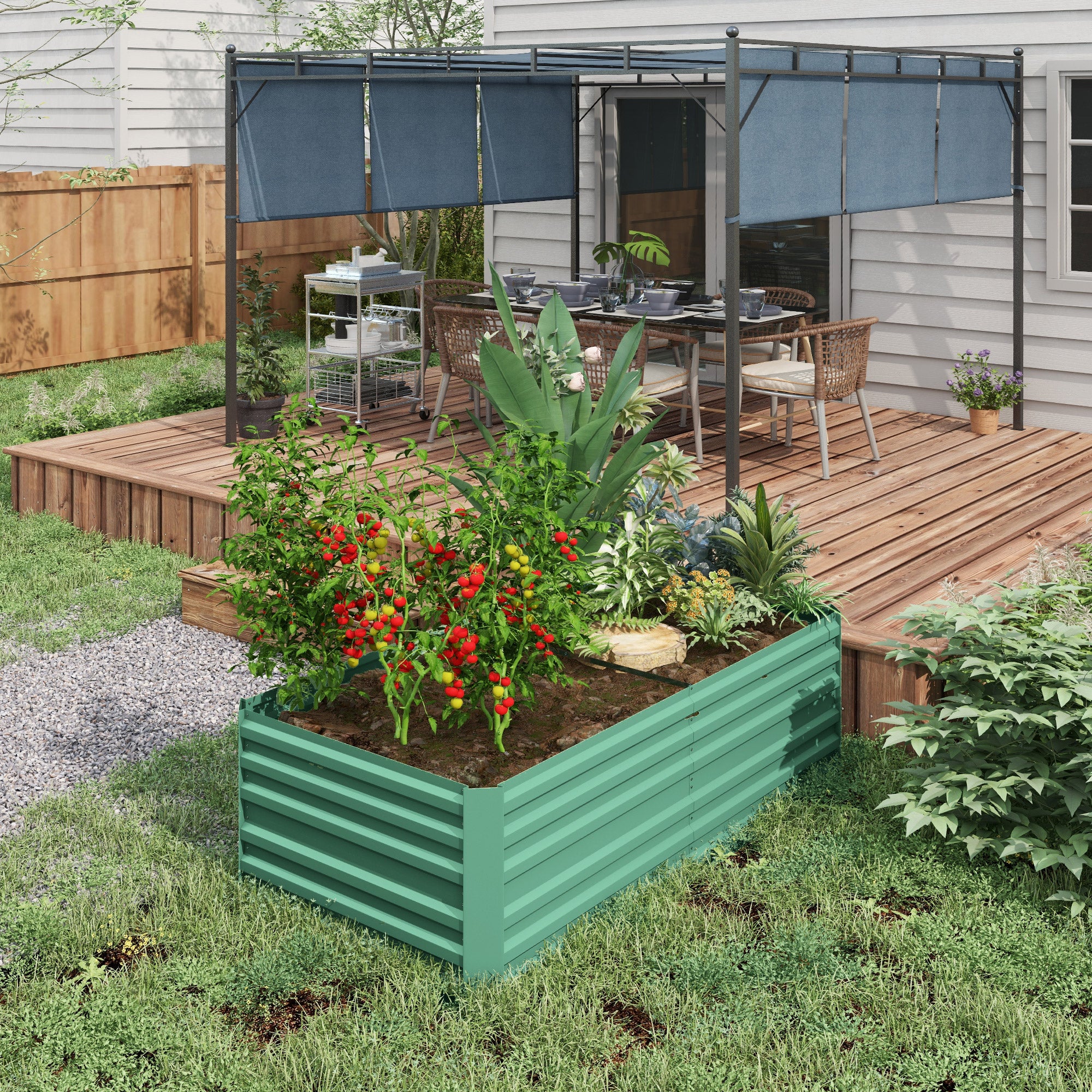 Outsunny Galvanised Steel Outdoor Raised Bed w/ Reinforced Rod, Light Green - Image 2