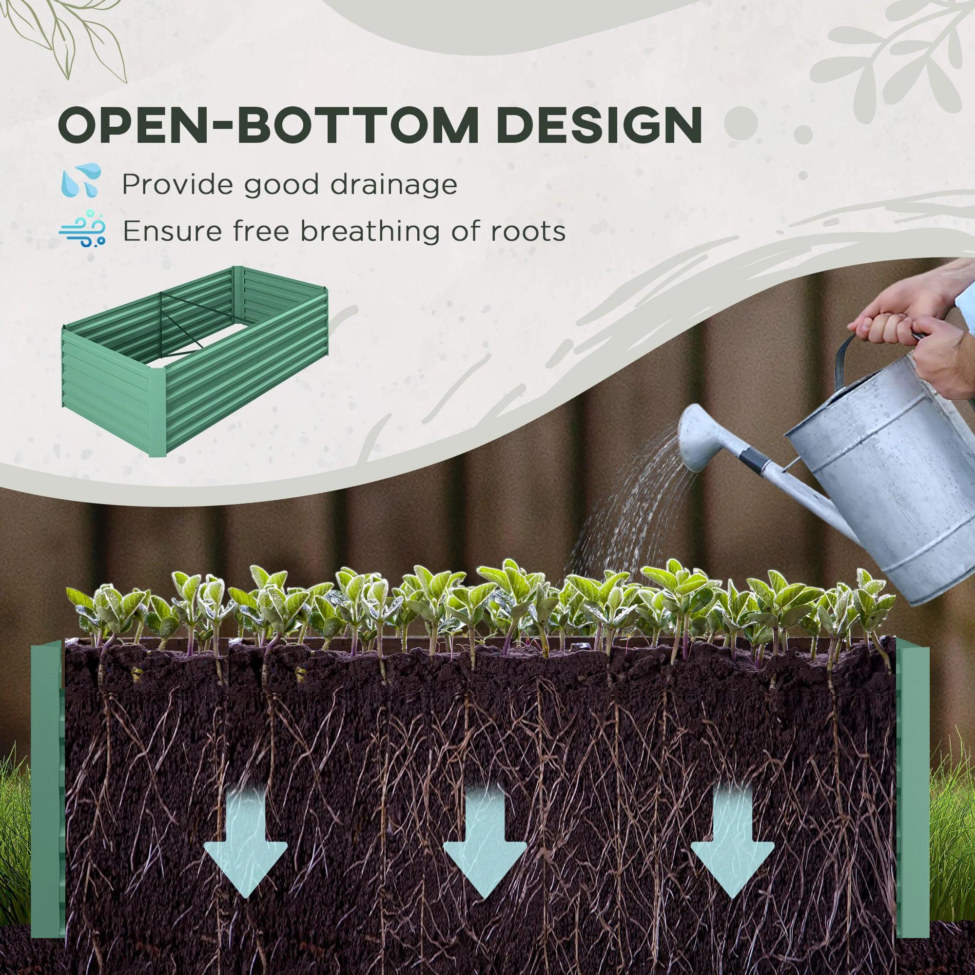 Outsunny Galvanised Steel Outdoor Raised Bed w/ Reinforced Rod, Light Green - Image 3