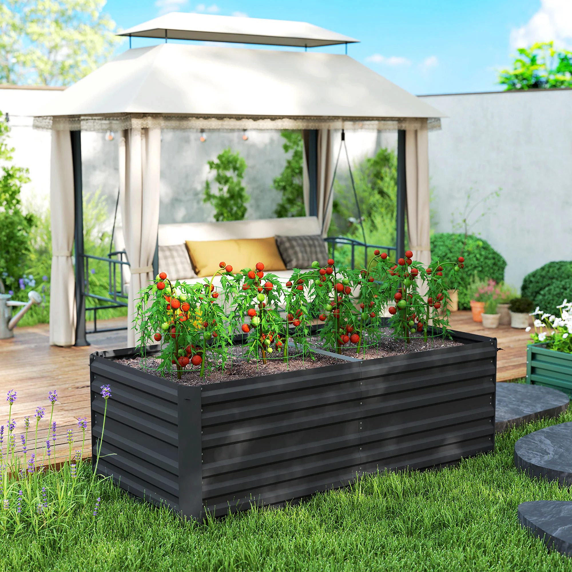 Outsunny Galvanised Steel Outdoor Raised Bed w/ Reinforced Rods, Black - Image 7
