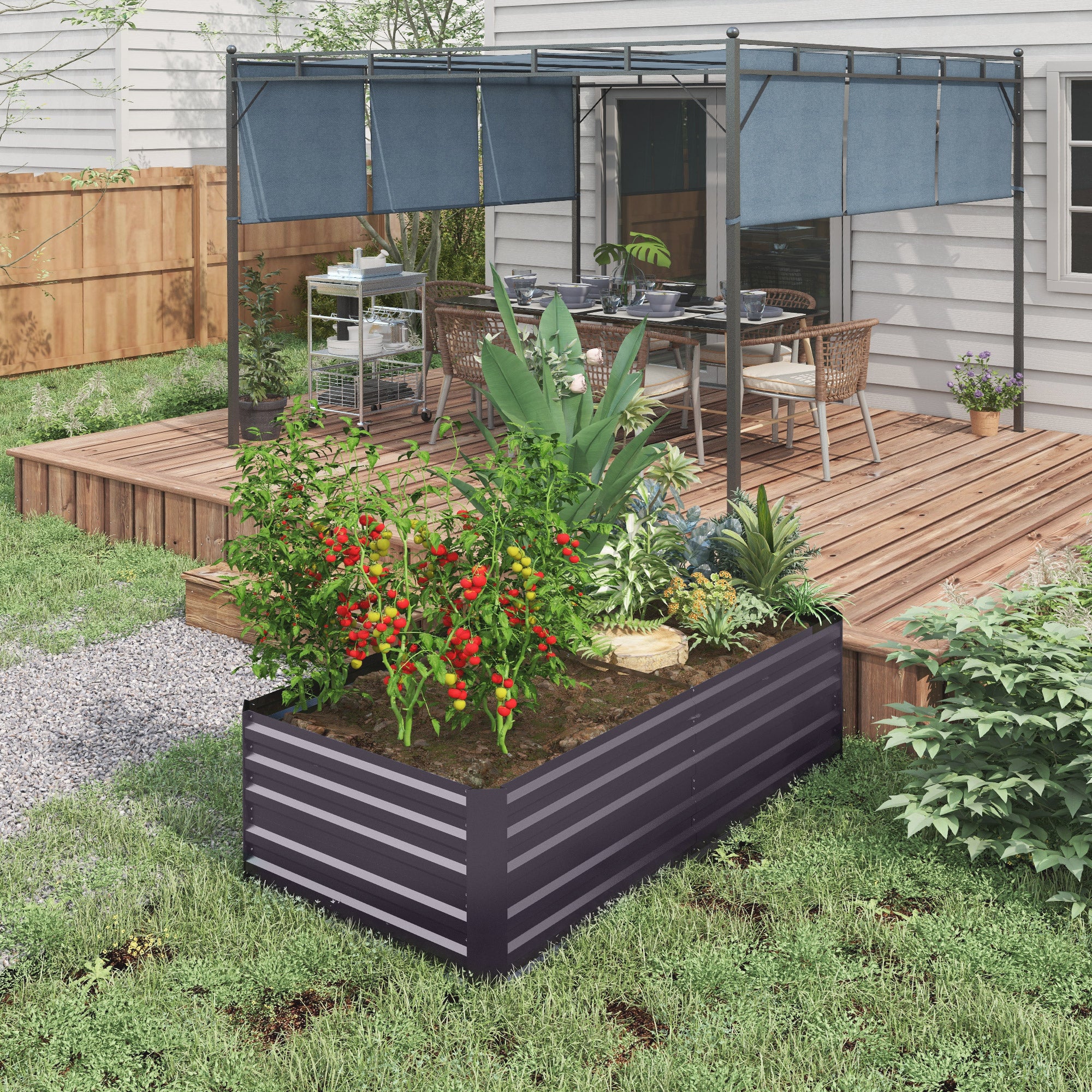 Outsunny Galvanised Steel Outdoor Raised Bed w/ Reinforced Rods, Dark Grey - Image 2