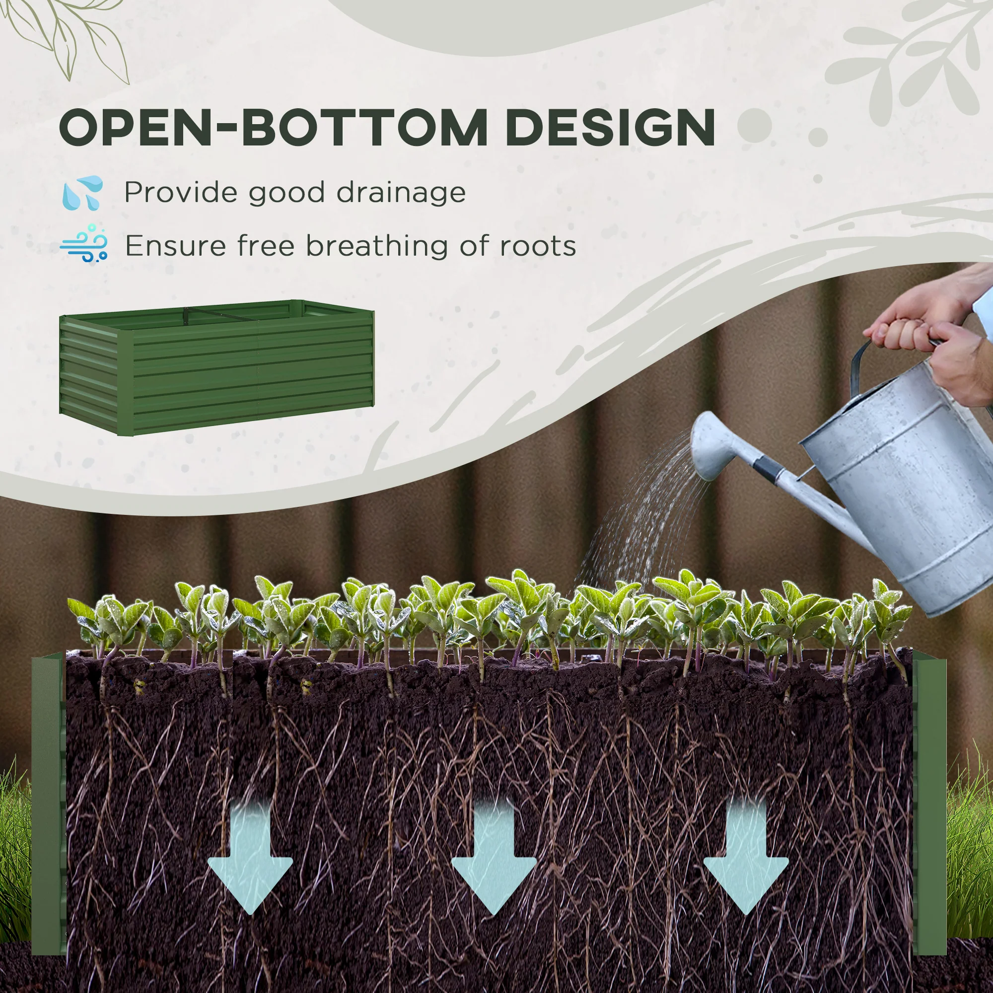 Outsunny Galvanised Steel Outdoor Raised Bed w/ Reinforced Rods, Green - Image 3