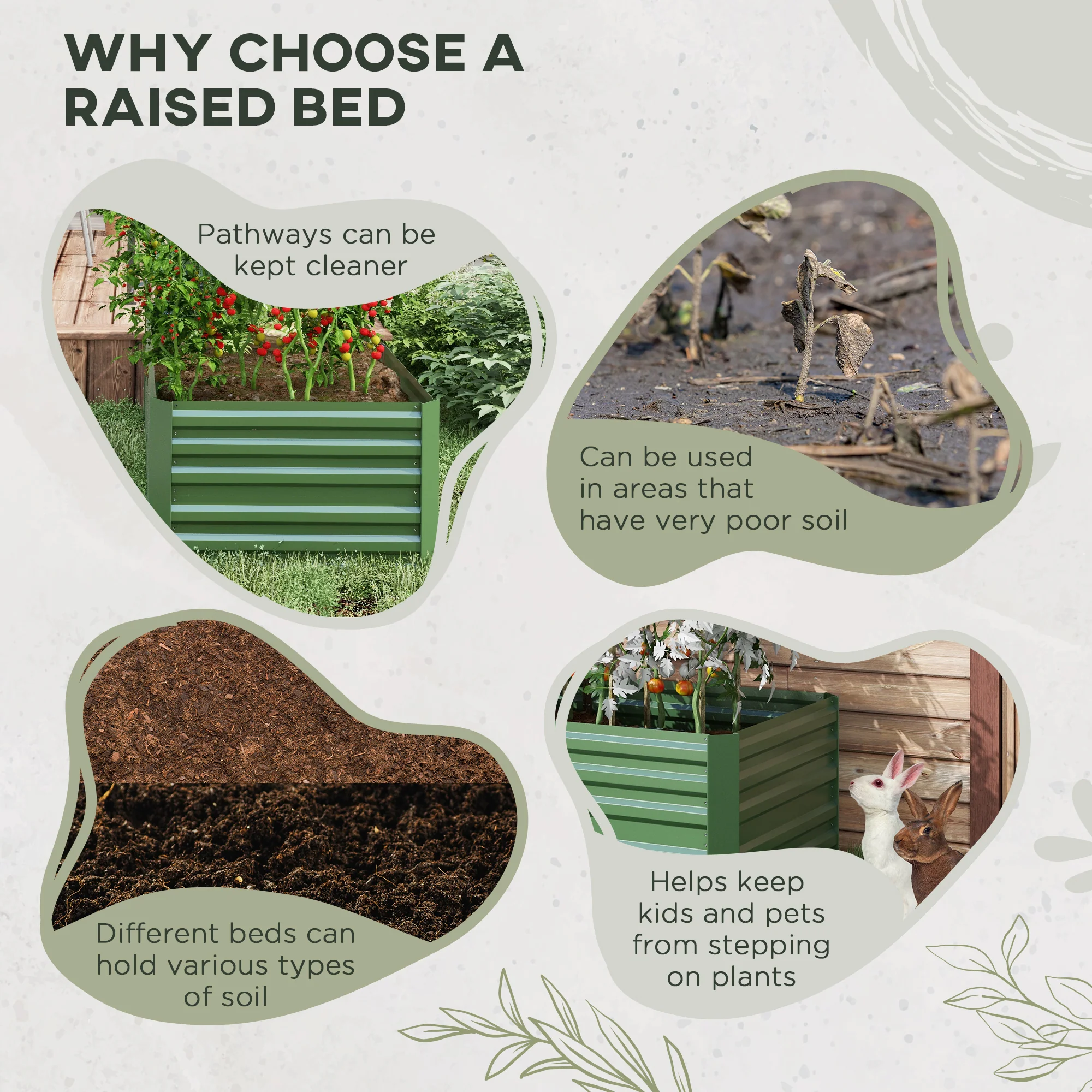 Outsunny Galvanised Steel Outdoor Raised Bed w/ Reinforced Rods, Green - Image 6