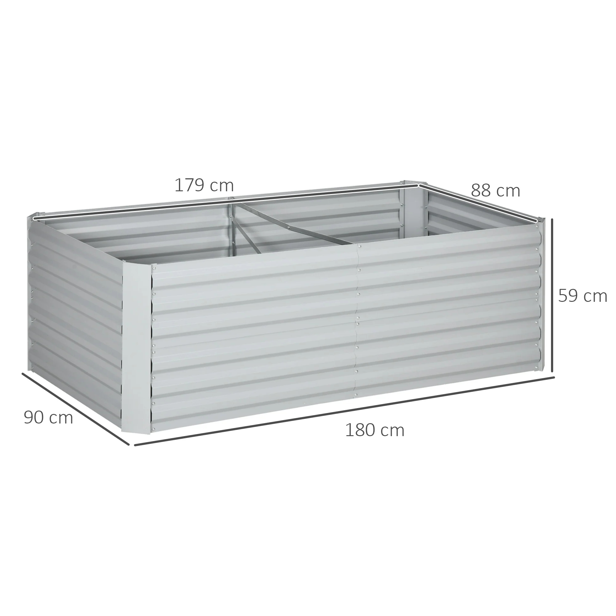 Outsunny Galvanised Steel Outdoor Raised Bed w/ Reinforced Rods, Light Grey - Image 5