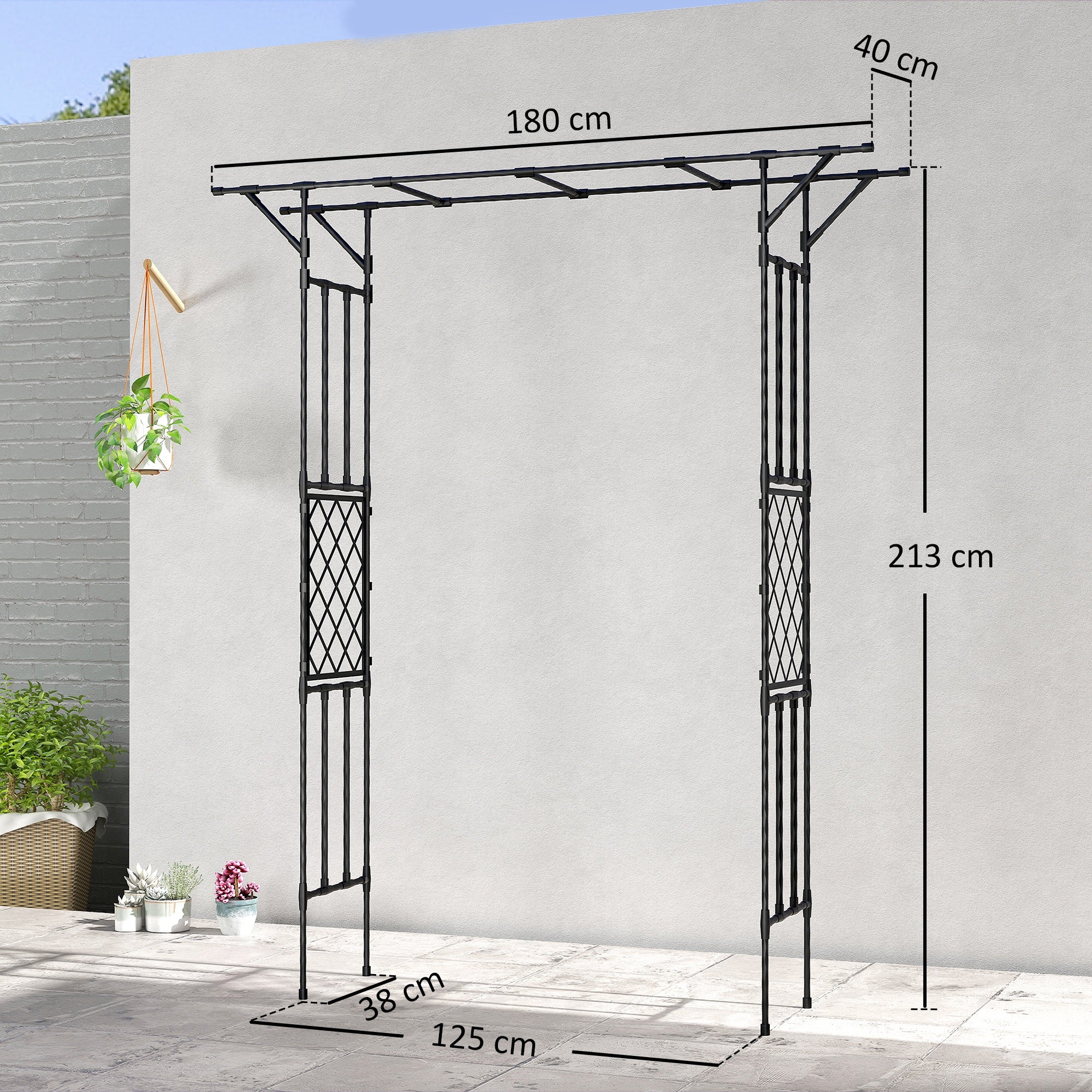 Outsunny Garden Arch, Rose Arch, 180 x 40 x 215 cm, Black - Image 3