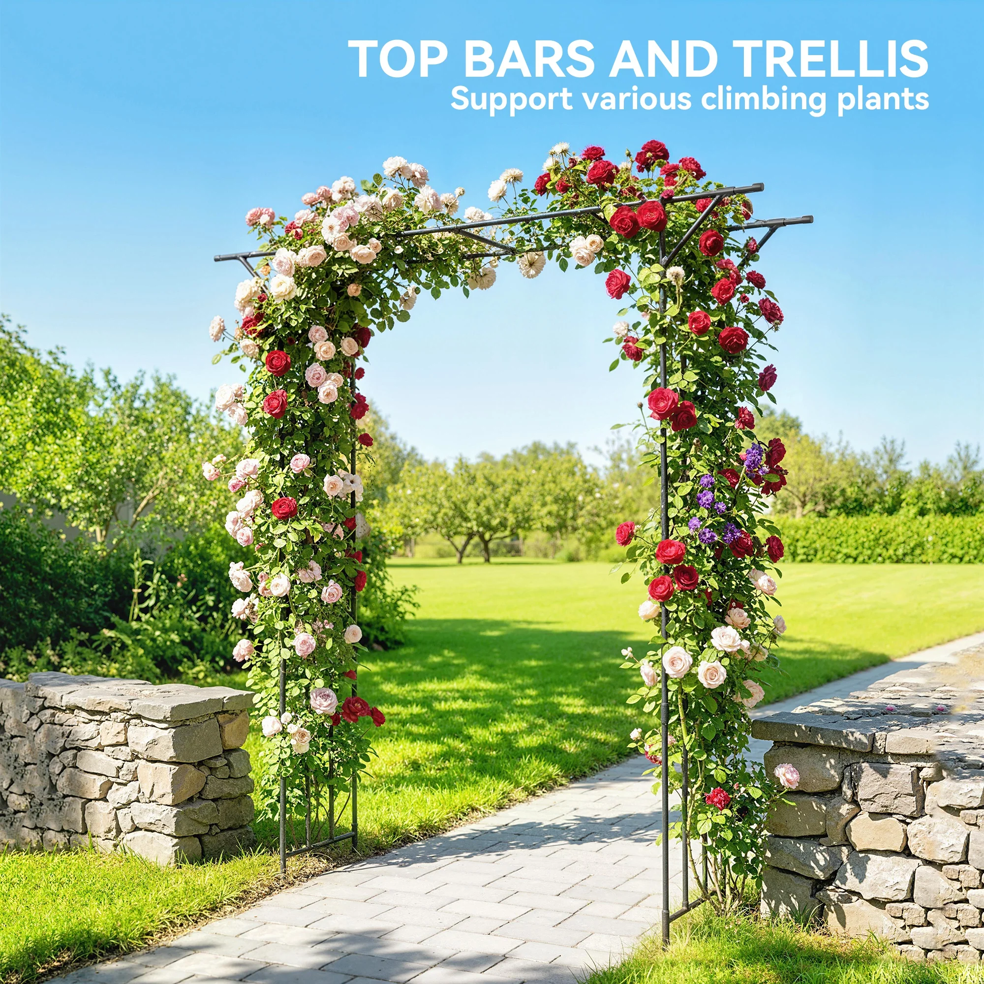 Outsunny Garden Arch, Rose Arch, 180 x 40 x 215 cm, Black - Image 4