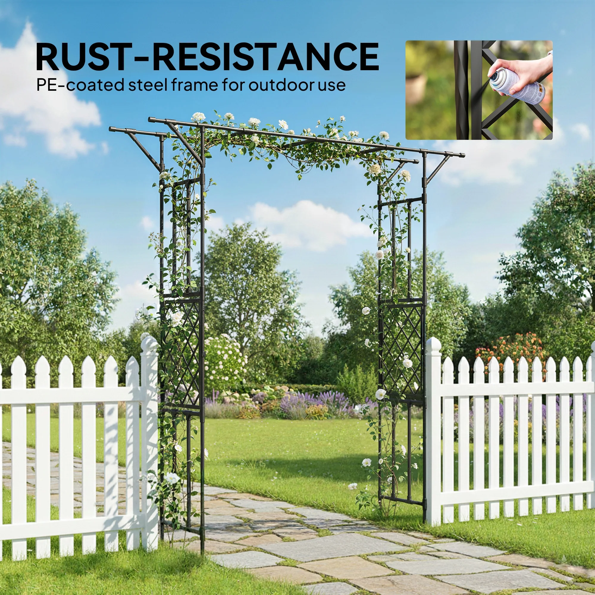 Outsunny Garden Arch, Rose Arch, 180 x 40 x 215 cm, Black - Image 5