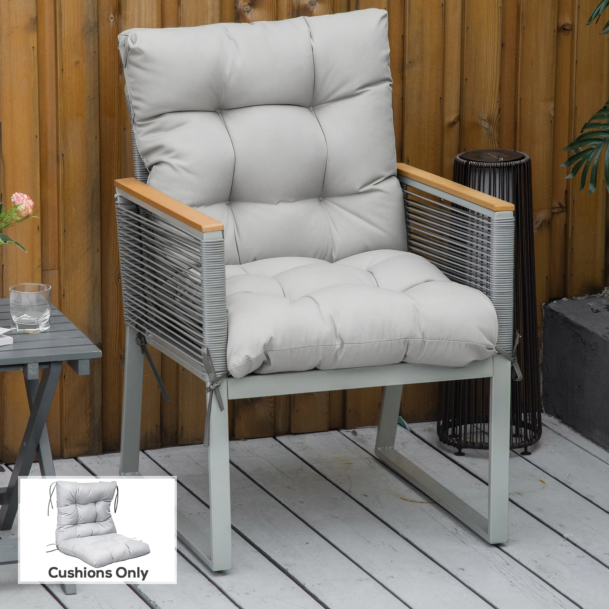 Outsunny Garden Back Chair Cushion Patio Seat Cushion Pad Outdoor & Indoor Use - Light Grey - Image 2