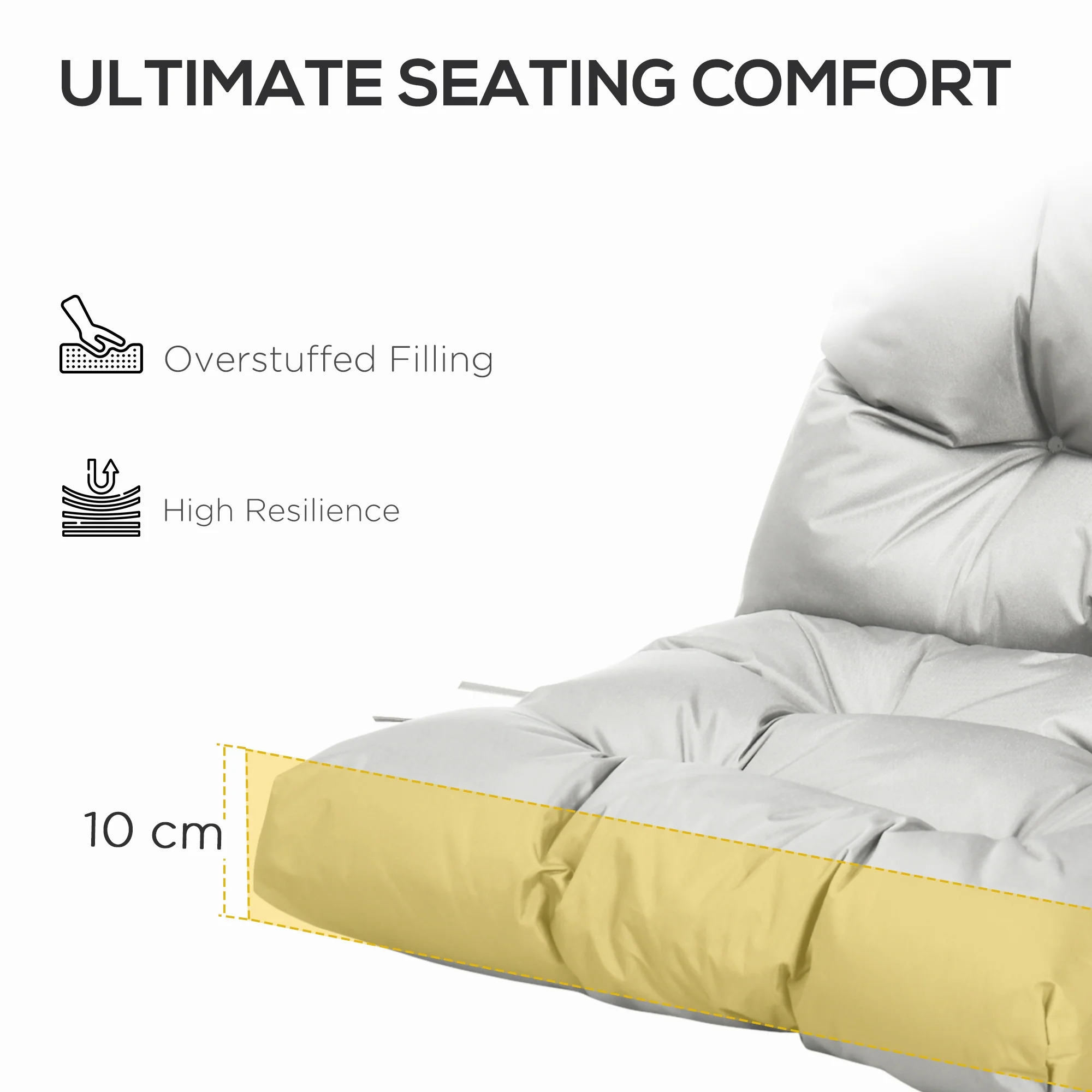 Outsunny Garden Back Chair Cushion Patio Seat Cushion Pad Outdoor & Indoor Use - Light Grey - Image 5