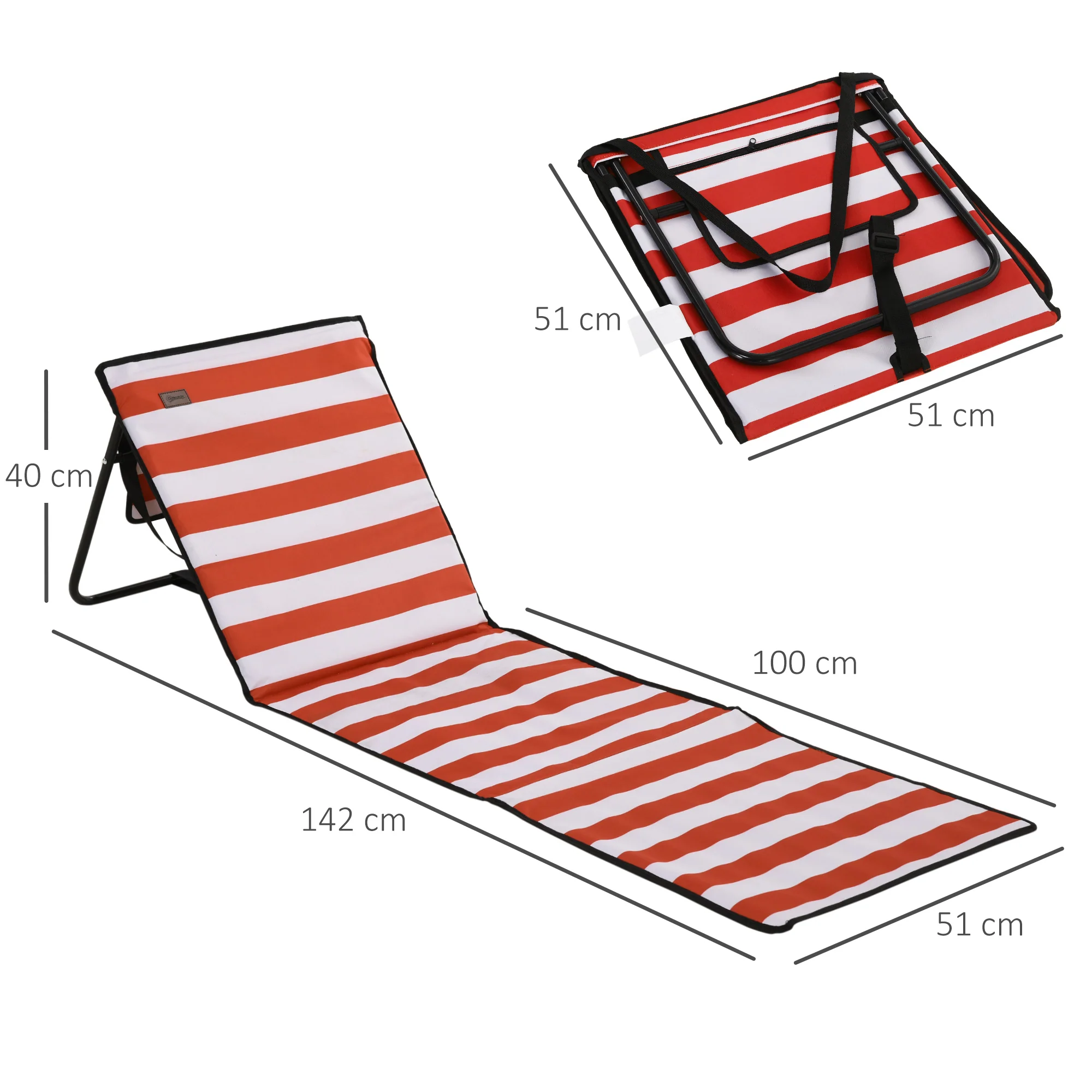 Outsunny Garden Beach Chair Mat, Sun Lounger Seats with Adjustable Back - Image 3