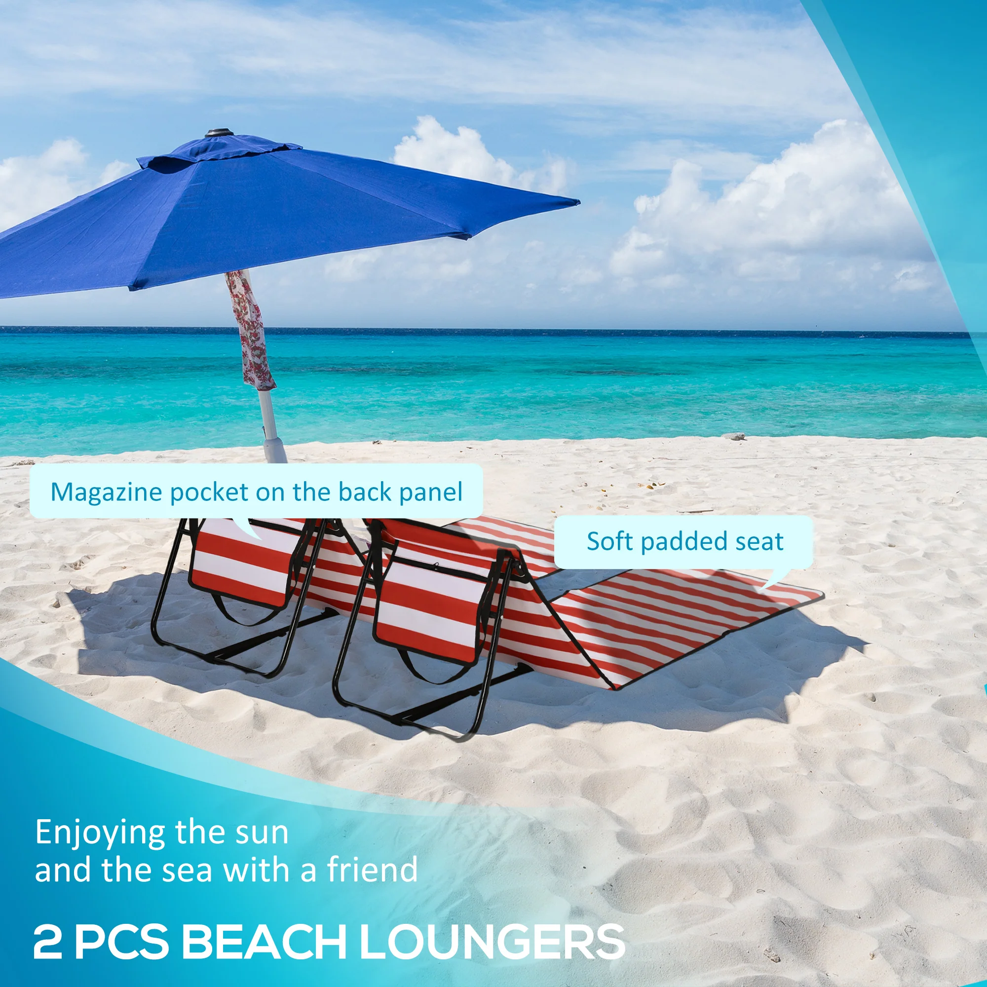 Outsunny Garden Beach Chair Mat, Sun Lounger Seats with Adjustable Back - Image 4