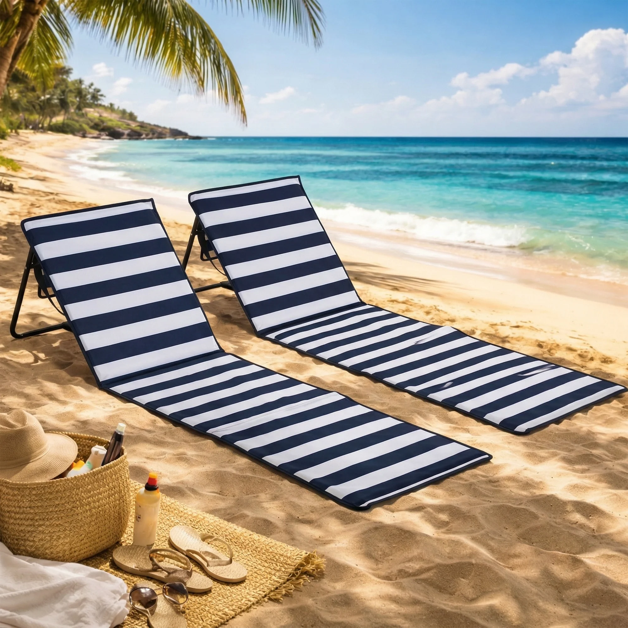 Outsunny Garden Beach Chair Mat, Sun Lounger Seats with Adjustable Back - Image 2