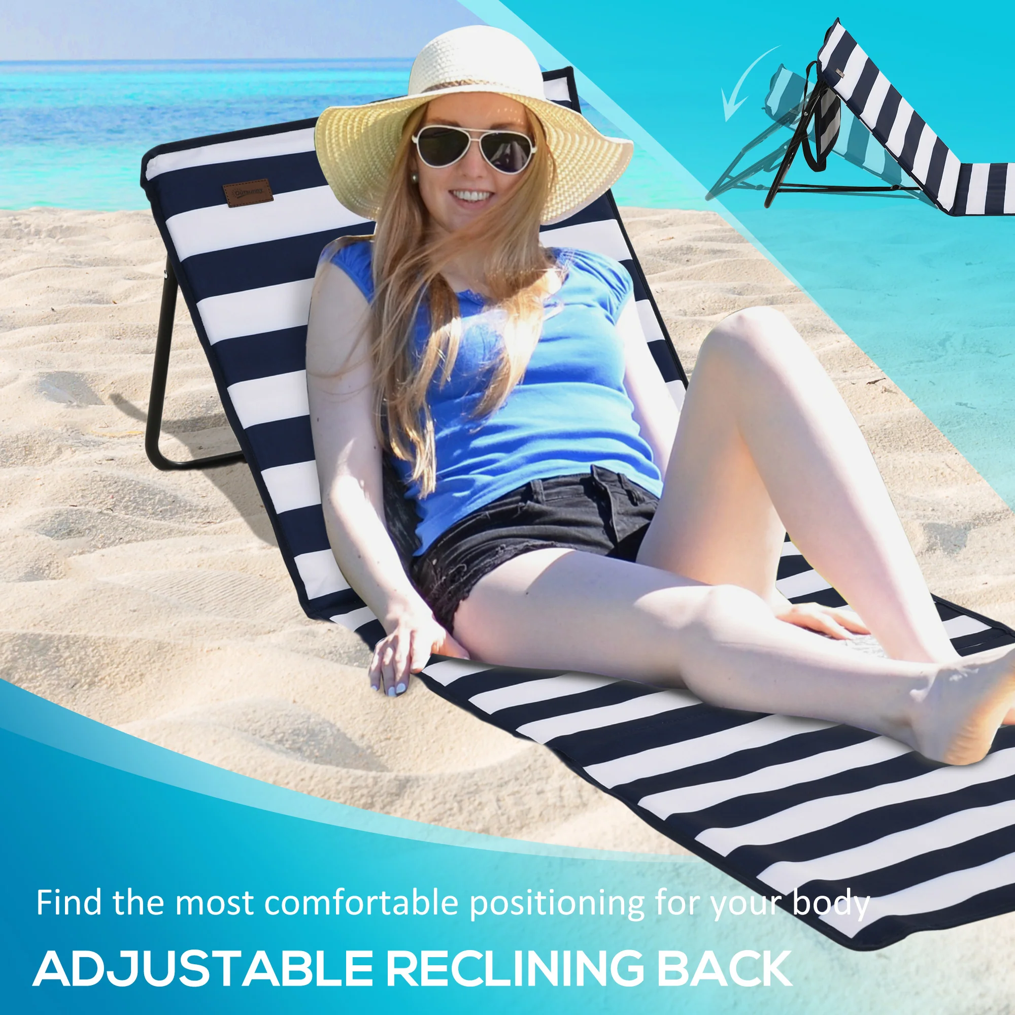 Outsunny Garden Beach Chair Mat, Sun Lounger Seats with Adjustable Back - Image 5