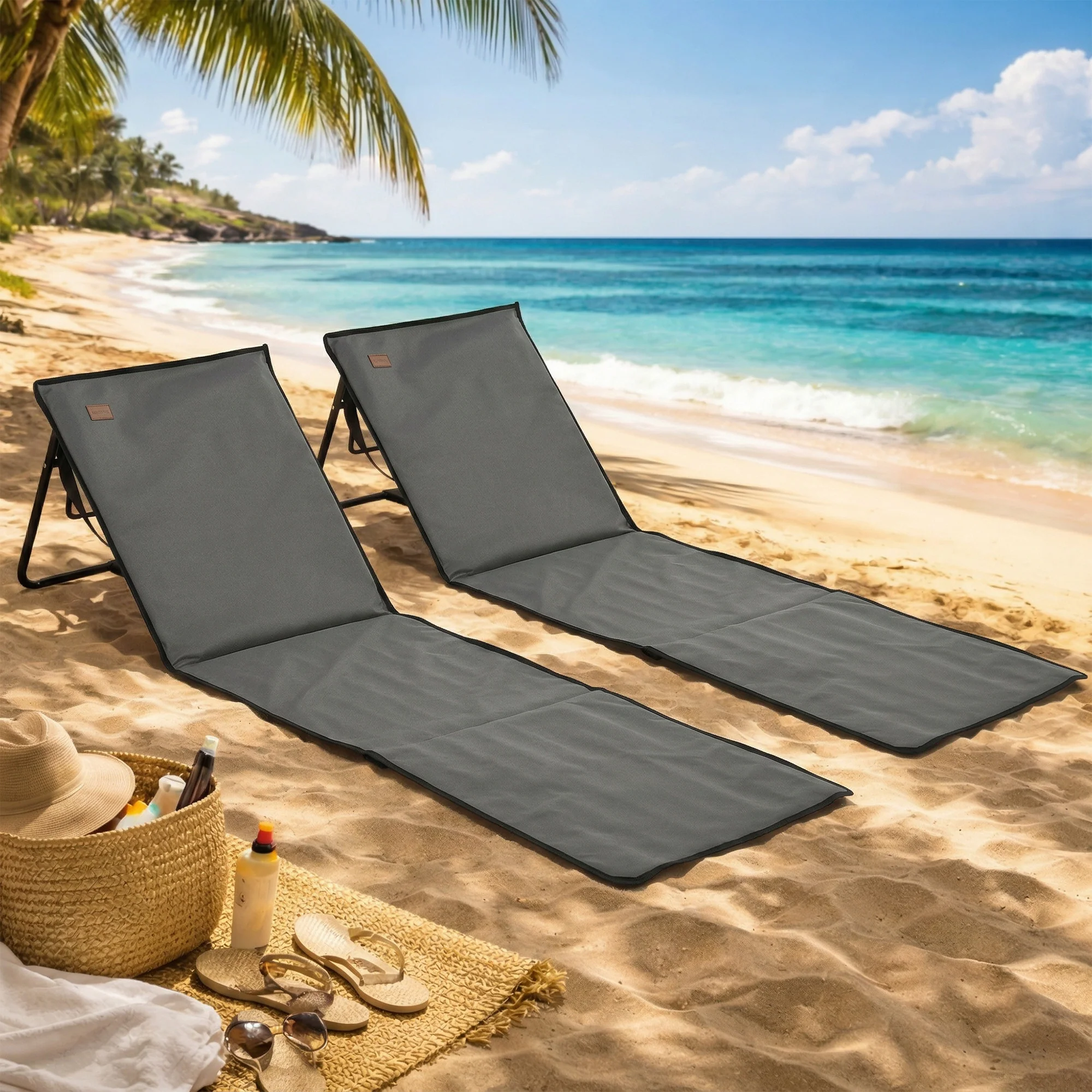 Outsunny Garden Beach Chair Mat, Sun Lounger Seats with Adjustable Back - Image 2