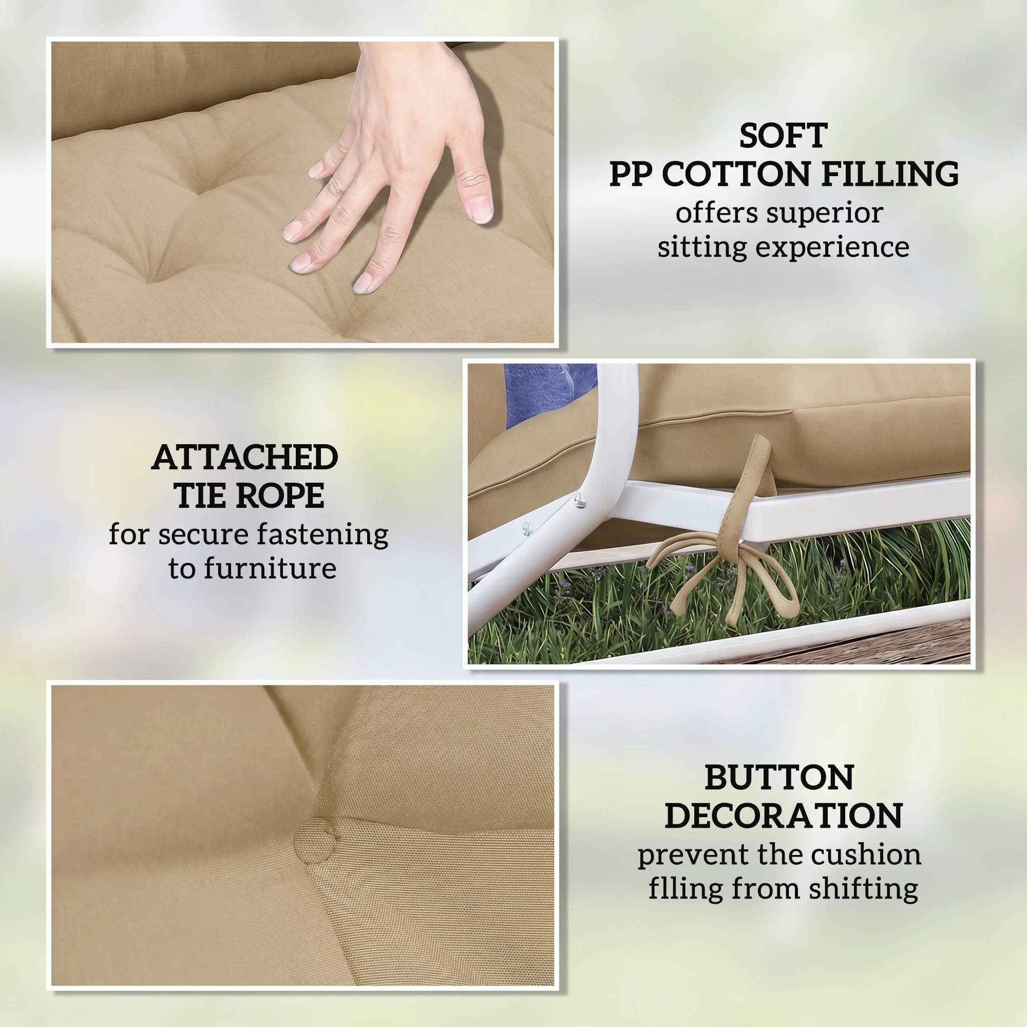 Outsunny Garden Bench Cushion, Seat Pad with Ties, Khaki - Image 6