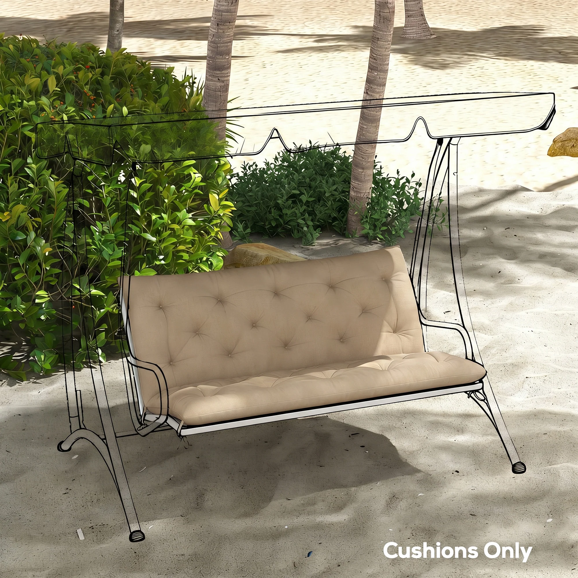Outsunny Garden Bench Cushion, Seat Pad with Ties, Khaki - Image 7