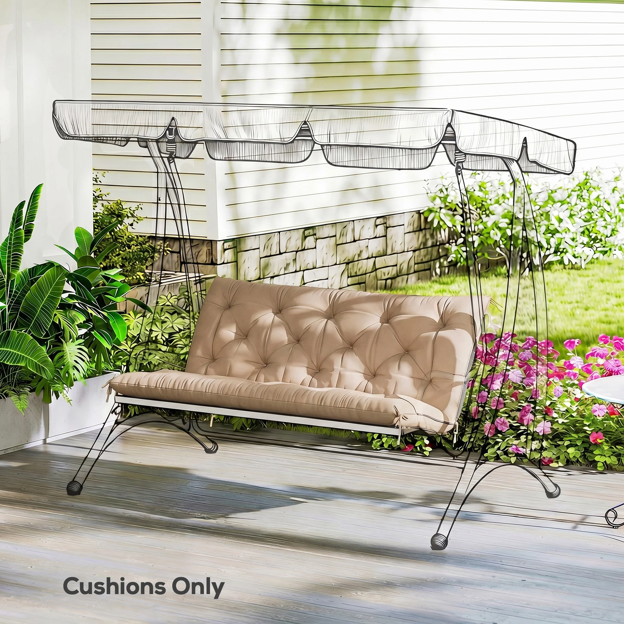 Outsunny Garden Bench Cushion, Seat Pad with Ties, Khaki - Image 8