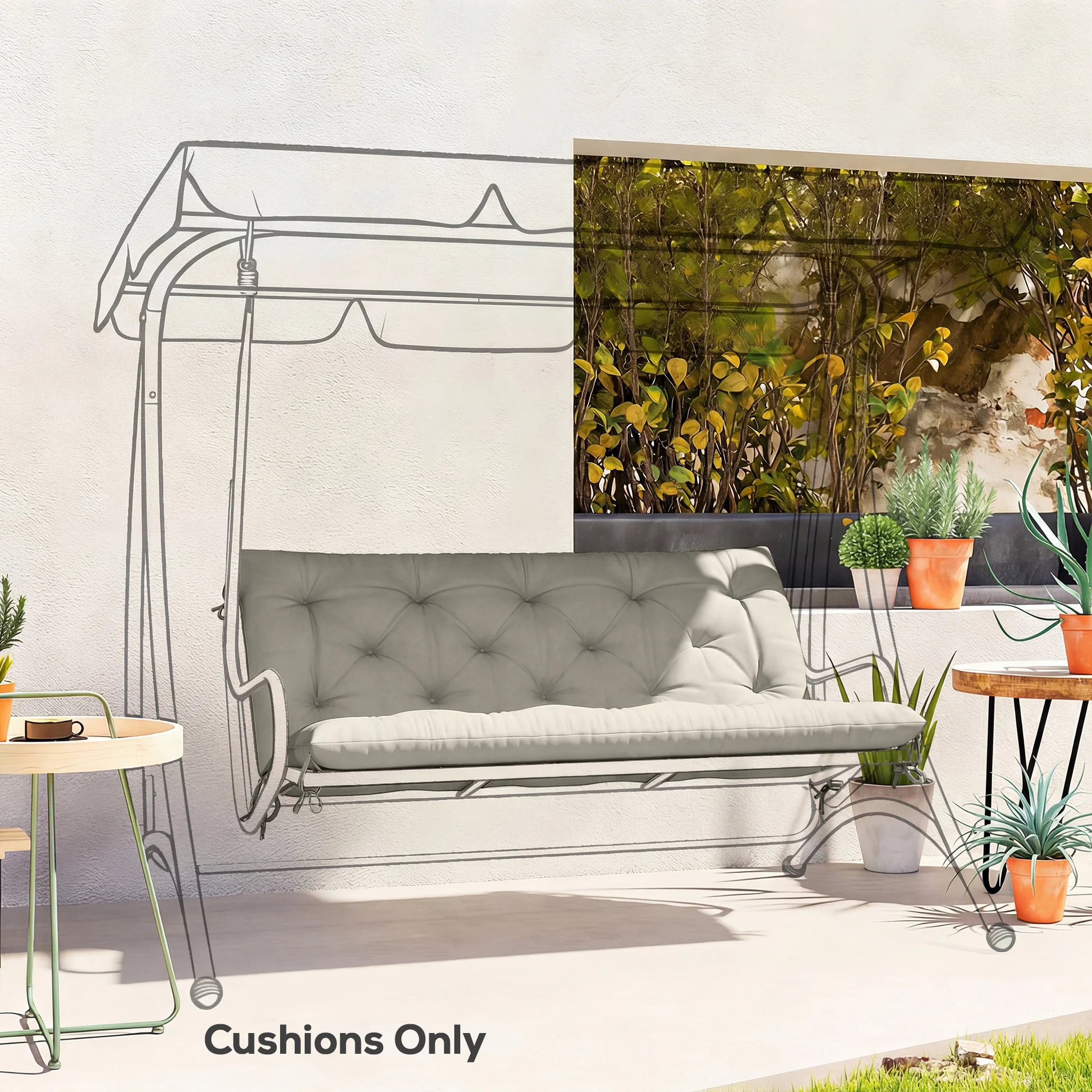 Outsunny Garden Bench Cushion, Seat Pad with Ties, Light Grey - Image 2