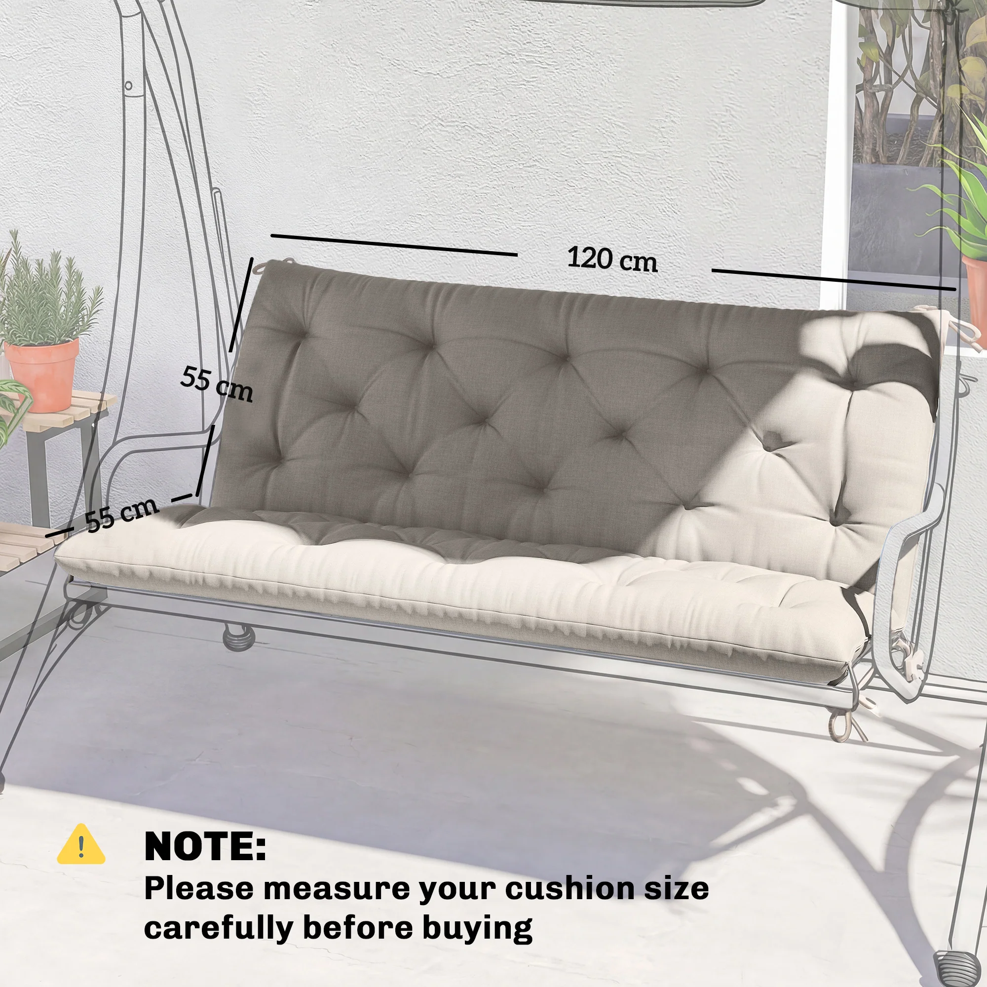 Outsunny Garden Bench Cushion, Seat Pad with Ties, Light Grey - Image 5