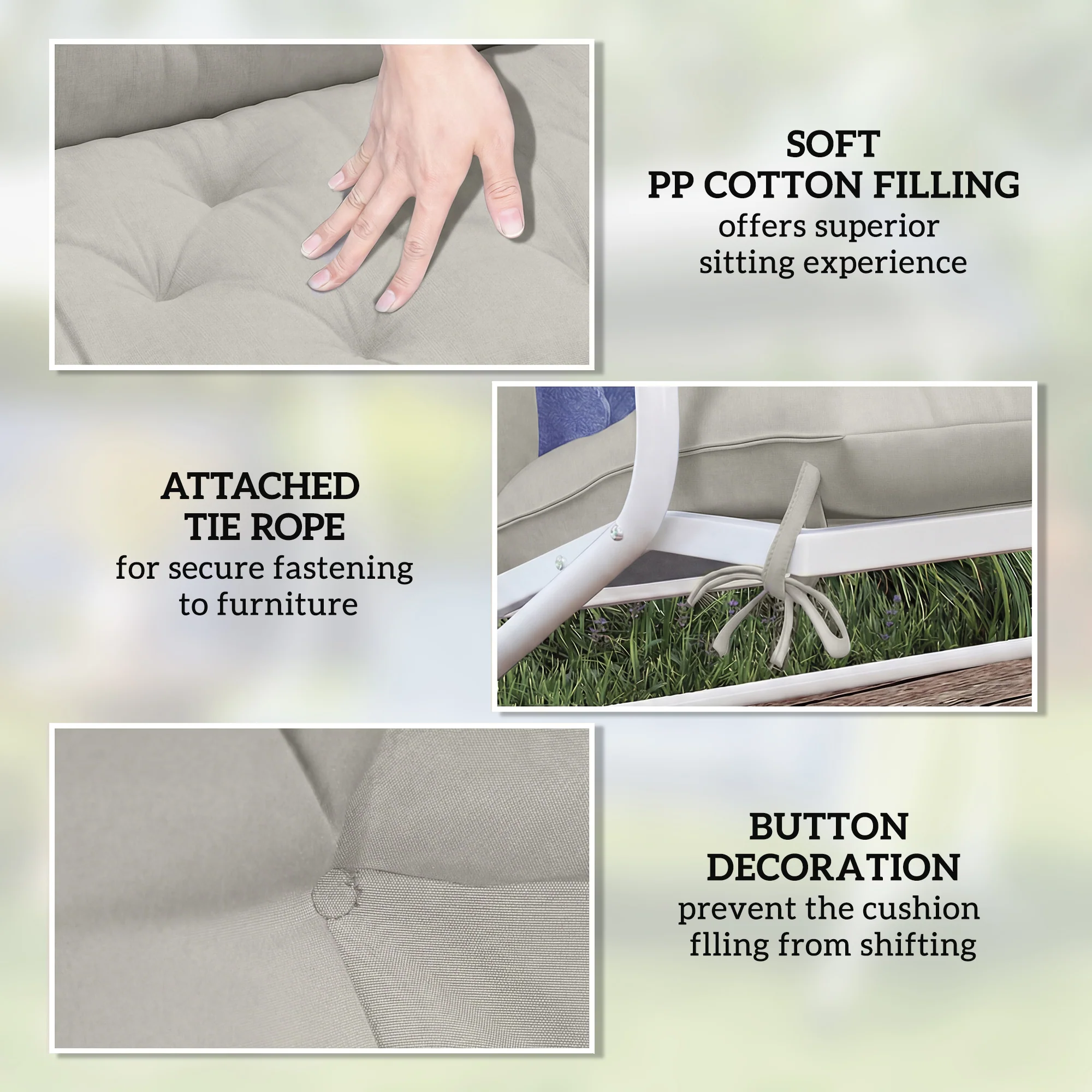 Outsunny Garden Bench Cushion, Seat Pad with Ties, Light Grey - Image 6