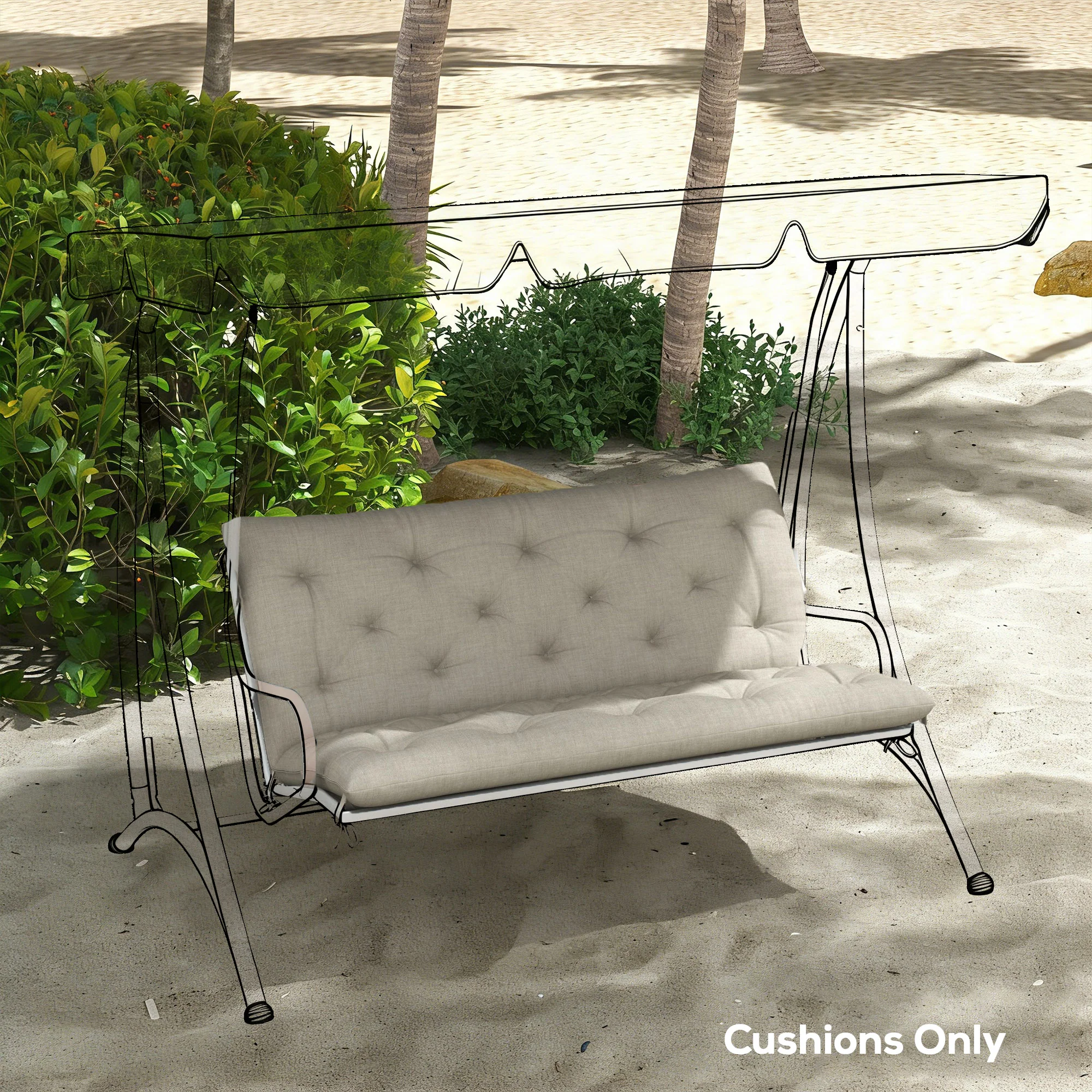 Outsunny Garden Bench Cushion, Seat Pad with Ties, Light Grey - Image 7