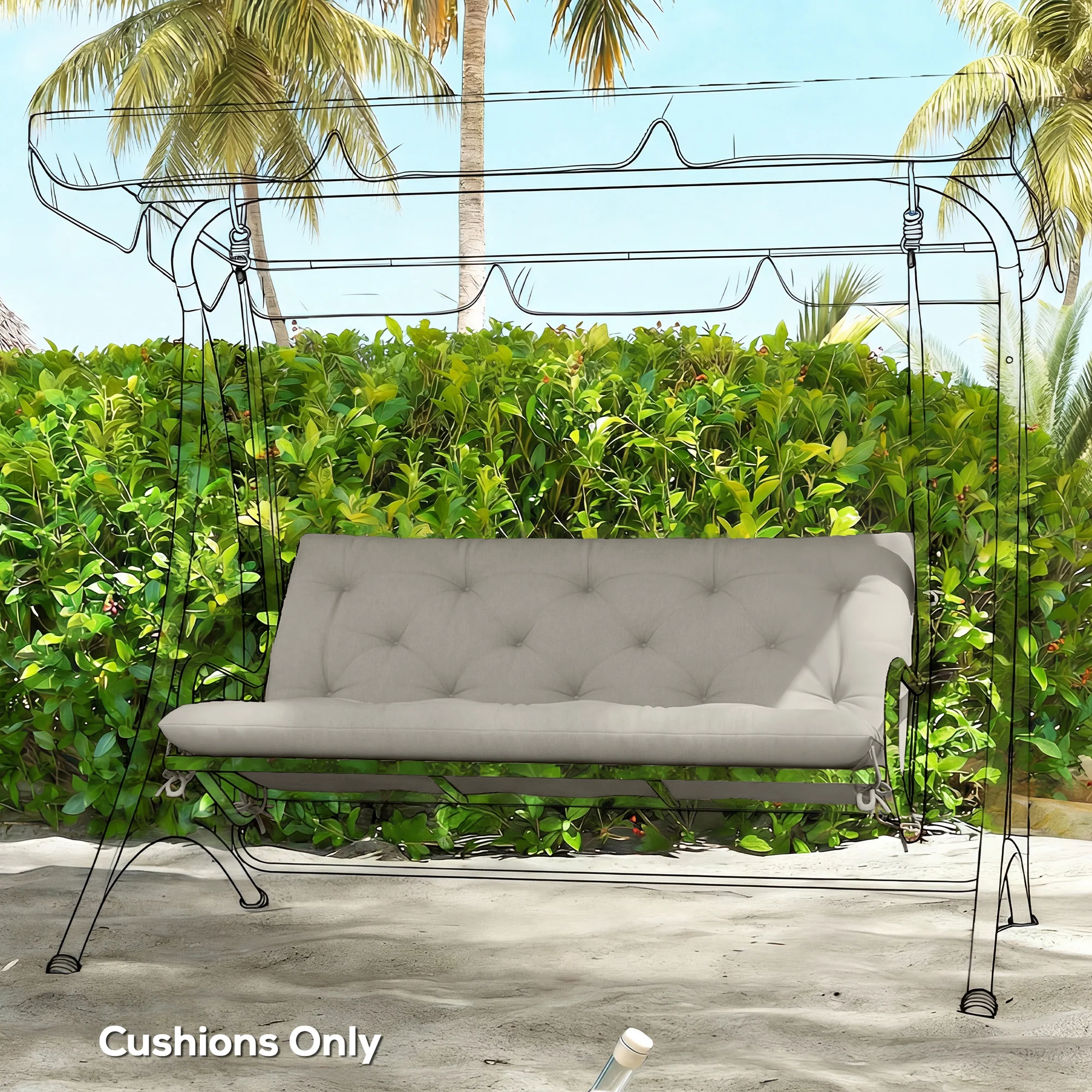Outsunny Garden Bench Cushion, Seat Pad with Ties, Light Grey - Image 9