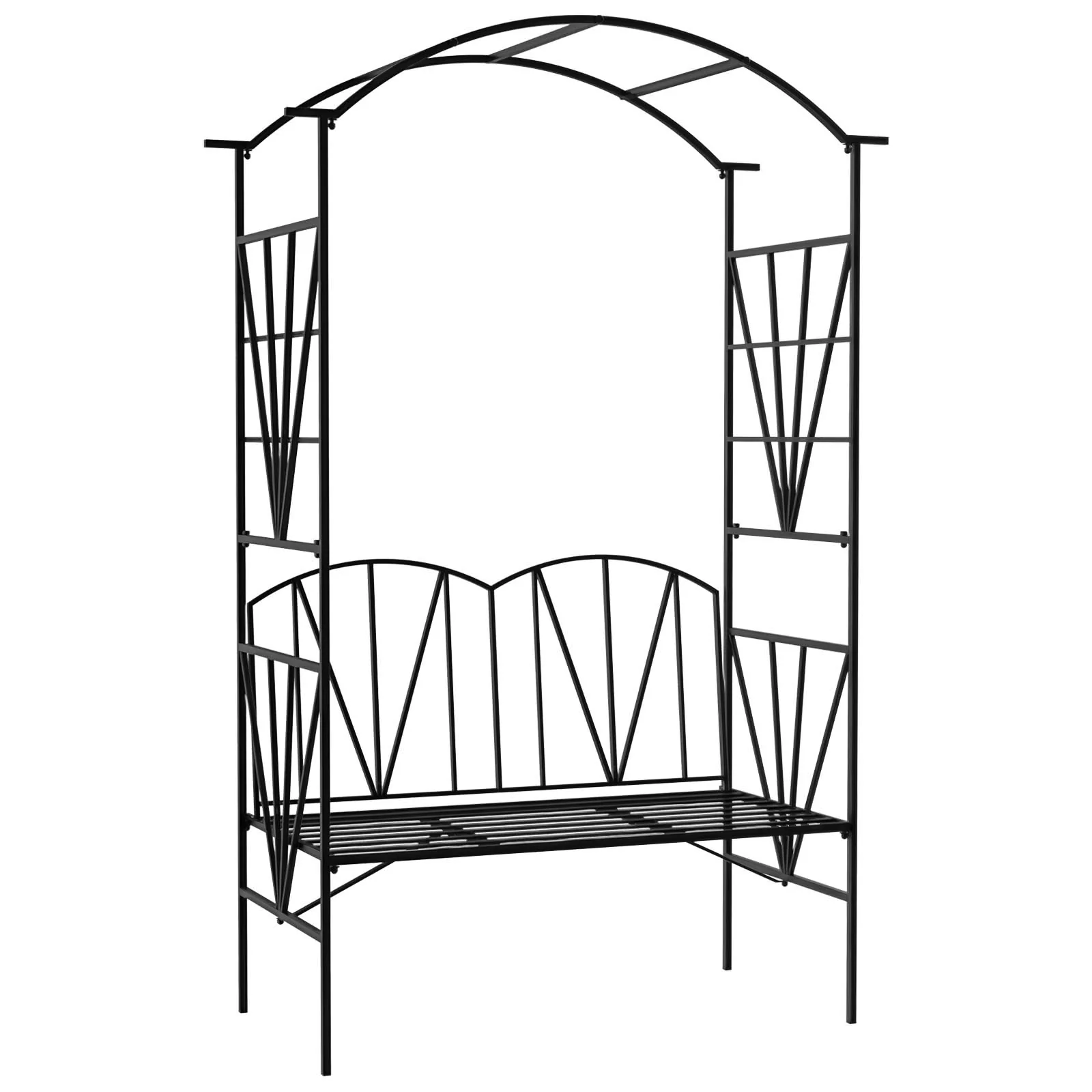 Outsunny Garden Bench, Metal Garden Loveseat with Arch for Climbing Plants