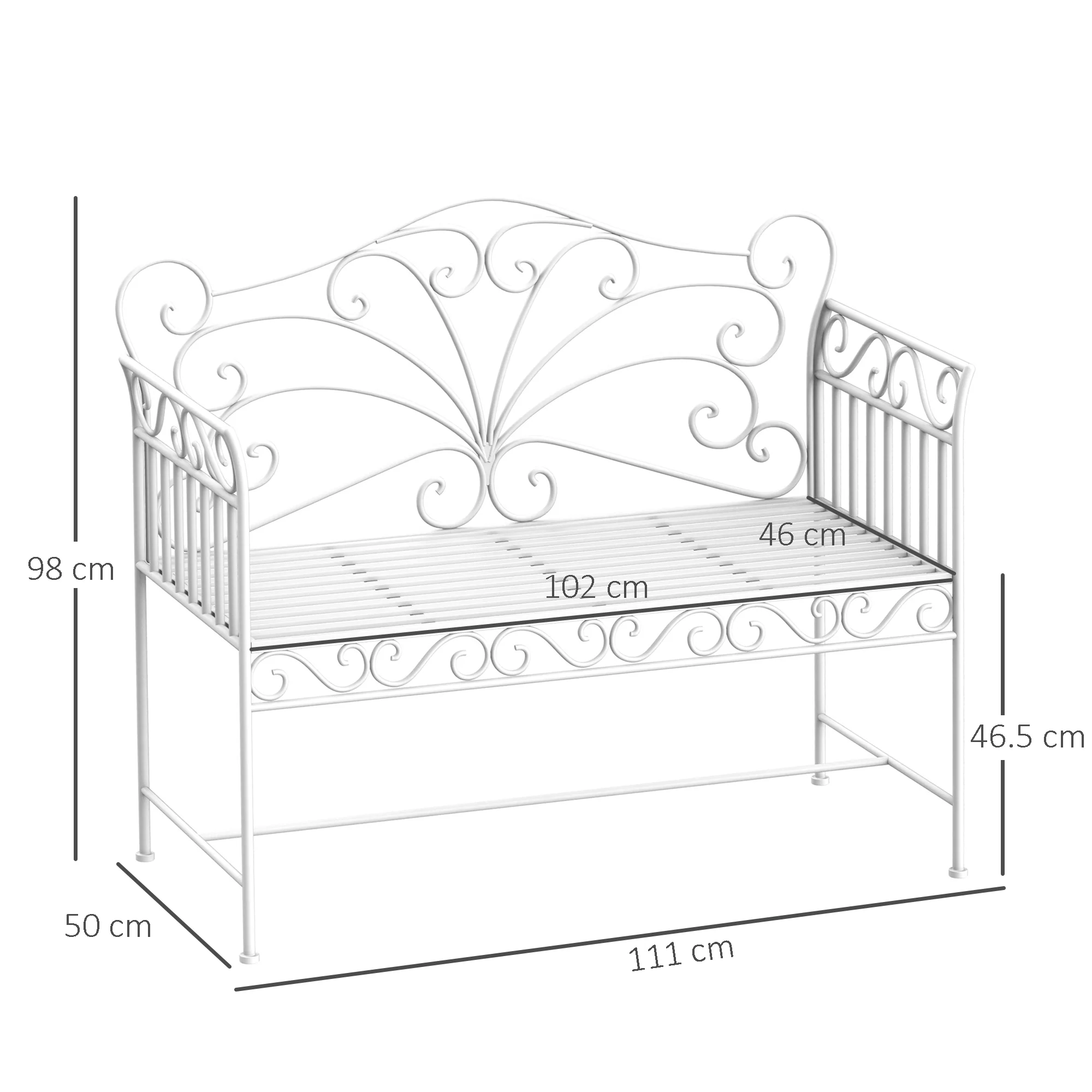 Outsunny Garden Bench Outdoor Furniture 2 Seater Park Seating w/ Backrest White - Image 5