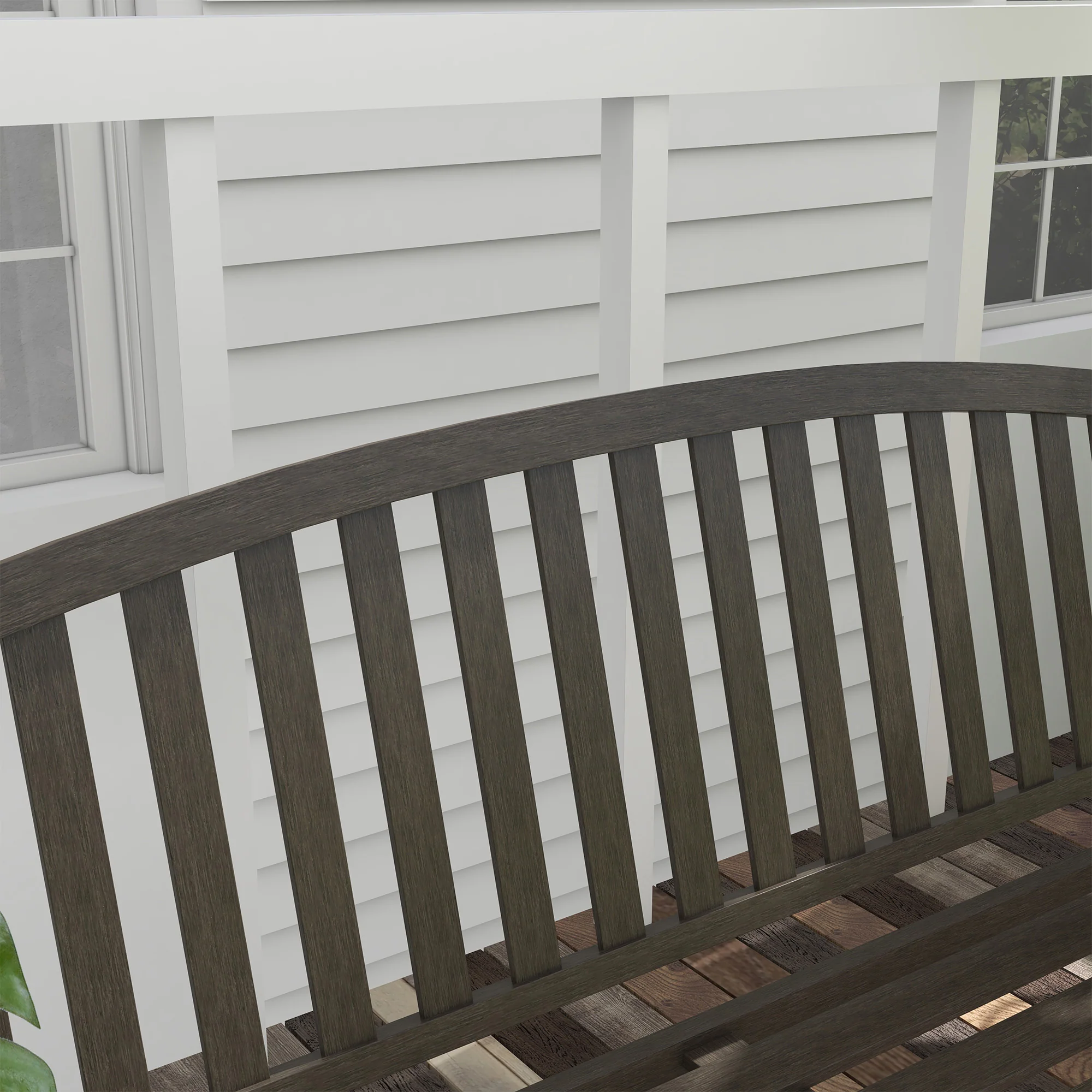 Outsunny Garden Bench with Slatted Seat and Backrest, Curved Armrest, Brown - Image 6