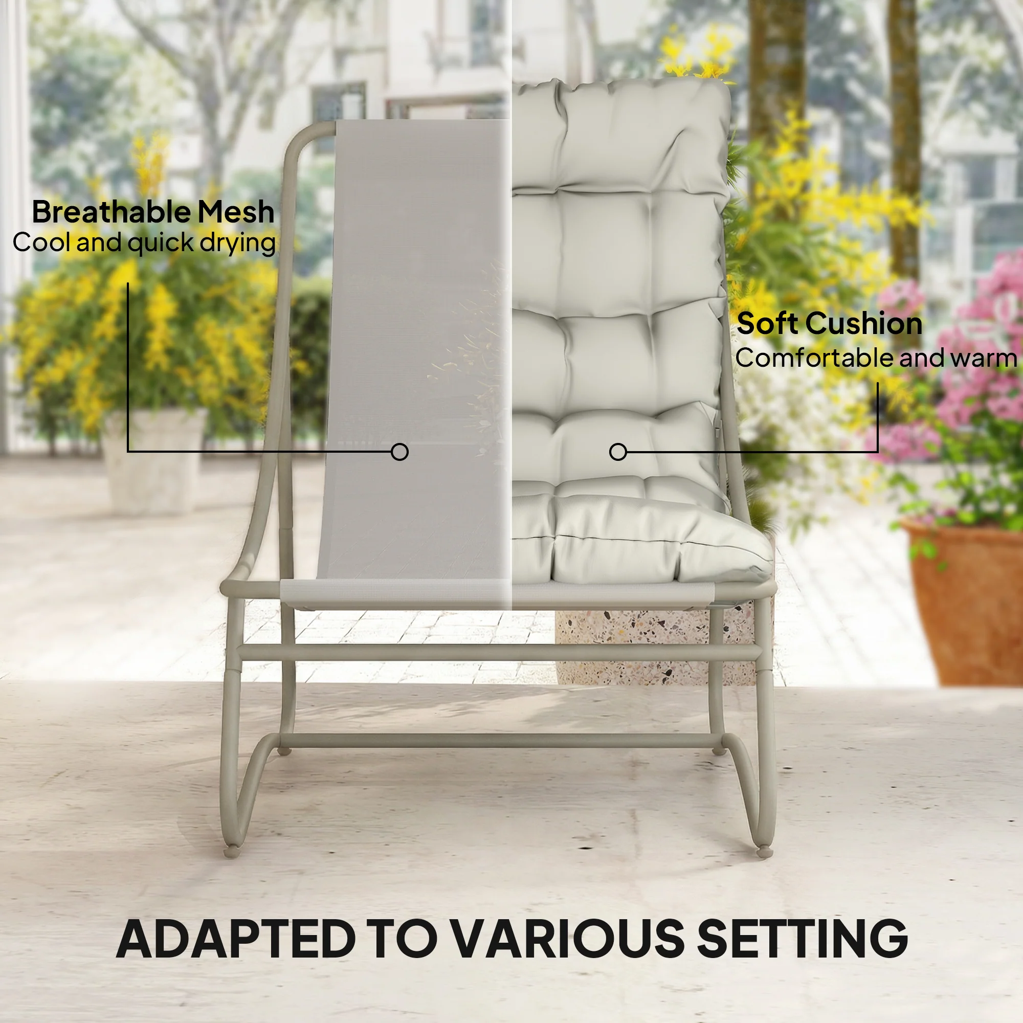 Outsunny Garden Bistro Set, Bistro Table And Chairs W/ Cushions, Light Grey - Image 5