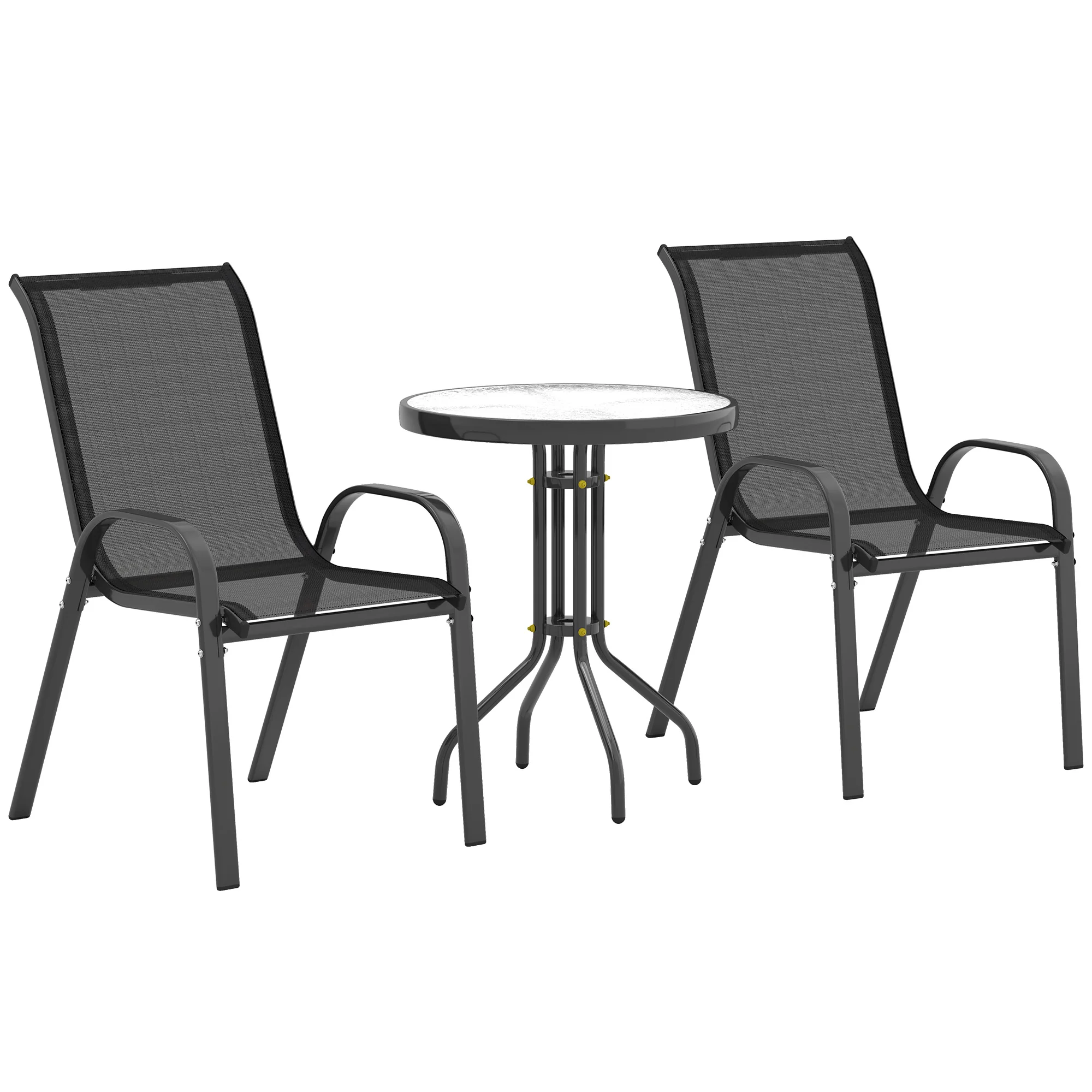 Outsunny Garden Bistro Set, Small Garden Set w/ Stackable Chairs